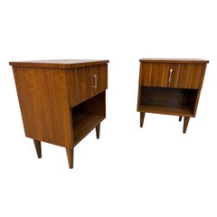 Mid-Century Modern Young Manufacturing Walnut Nightstands - Set of 2