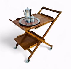 Mid-Century Modern Yugoslavian NASCO Foldable Walnut Tea / Bar Cart