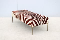 Mid-Century Modern Zebra Hide Ottoman / Coffee Table with Brushed Bronze Legs