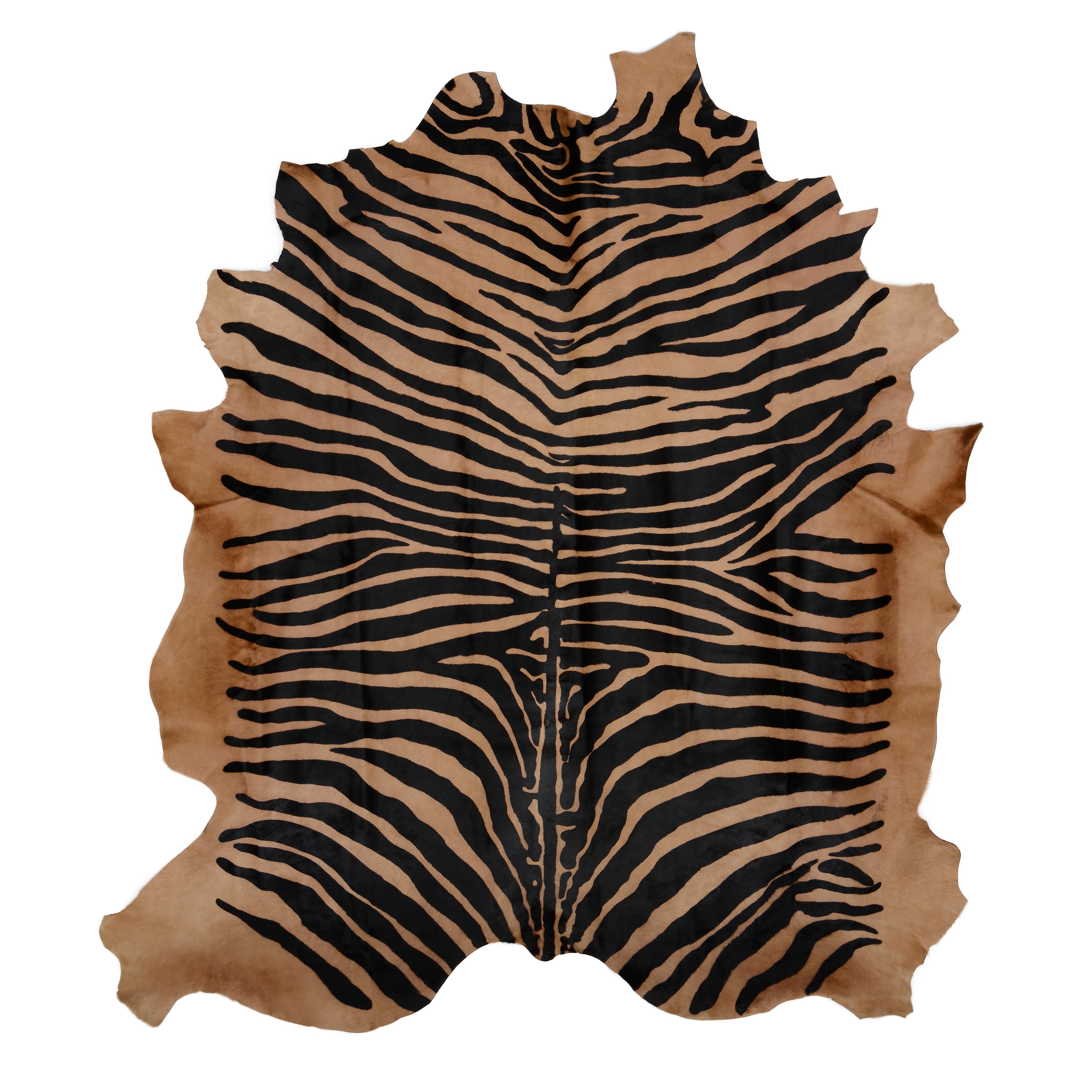 Hand-Crafted Mid-Century Modern Style Zebra Stenciled Cowhide Hair Upholstered Bench For Sale