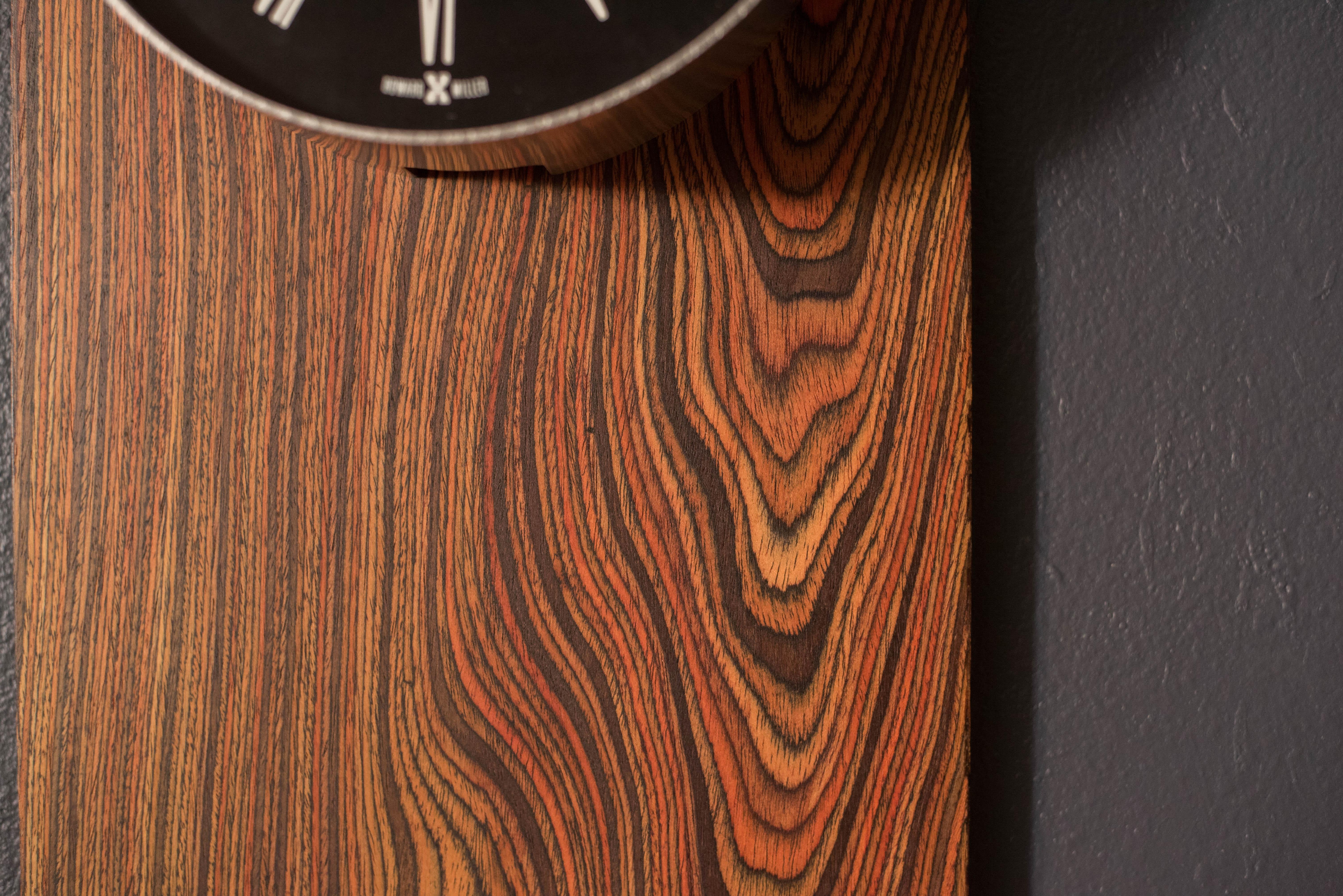 Mid Century Modern Zebrawood and Chrome Wall Clock by Howard Miller For Sale 3