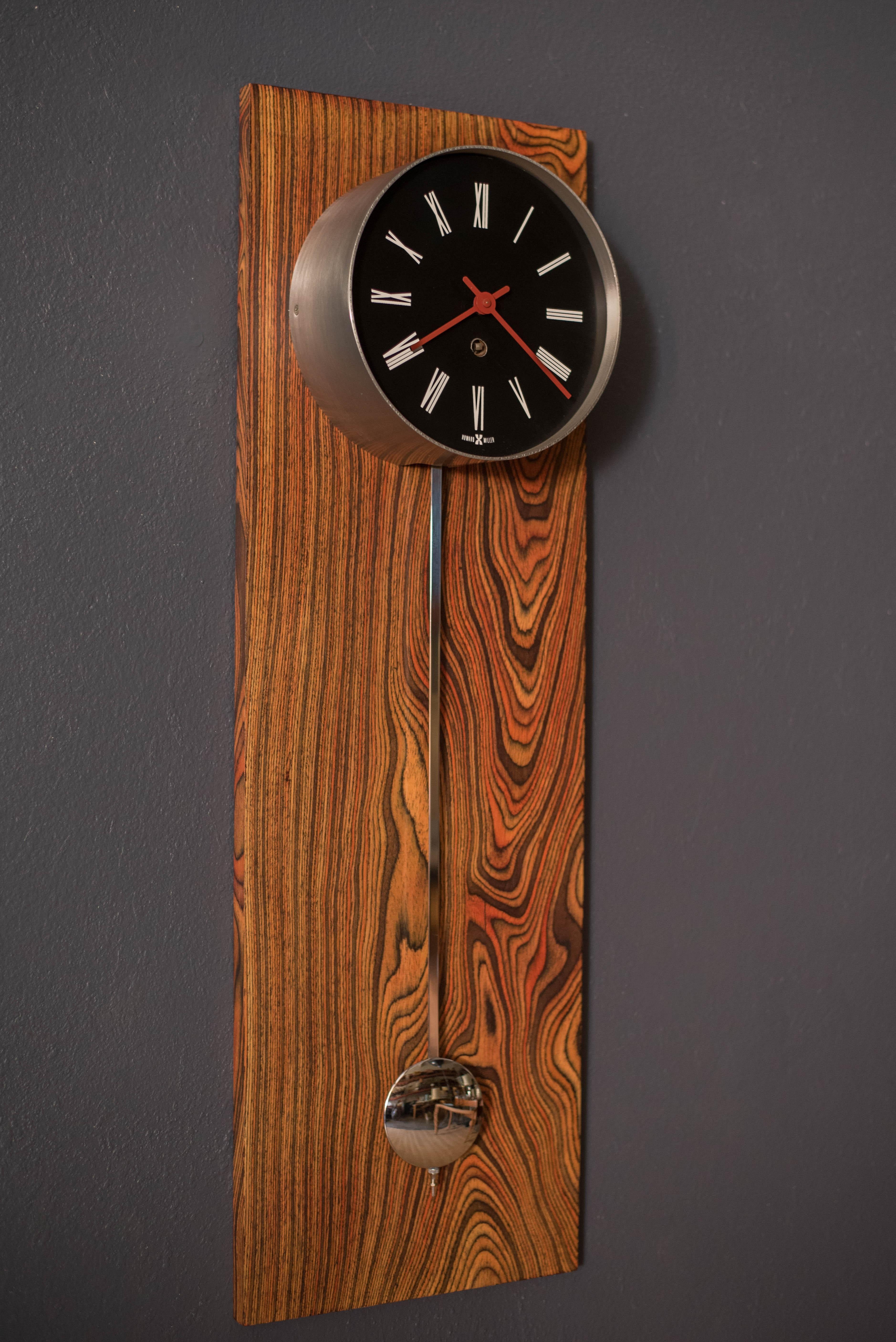 Mid-Century Modern Mid Century Modern Zebrawood and Chrome Wall Clock by Howard Miller For Sale