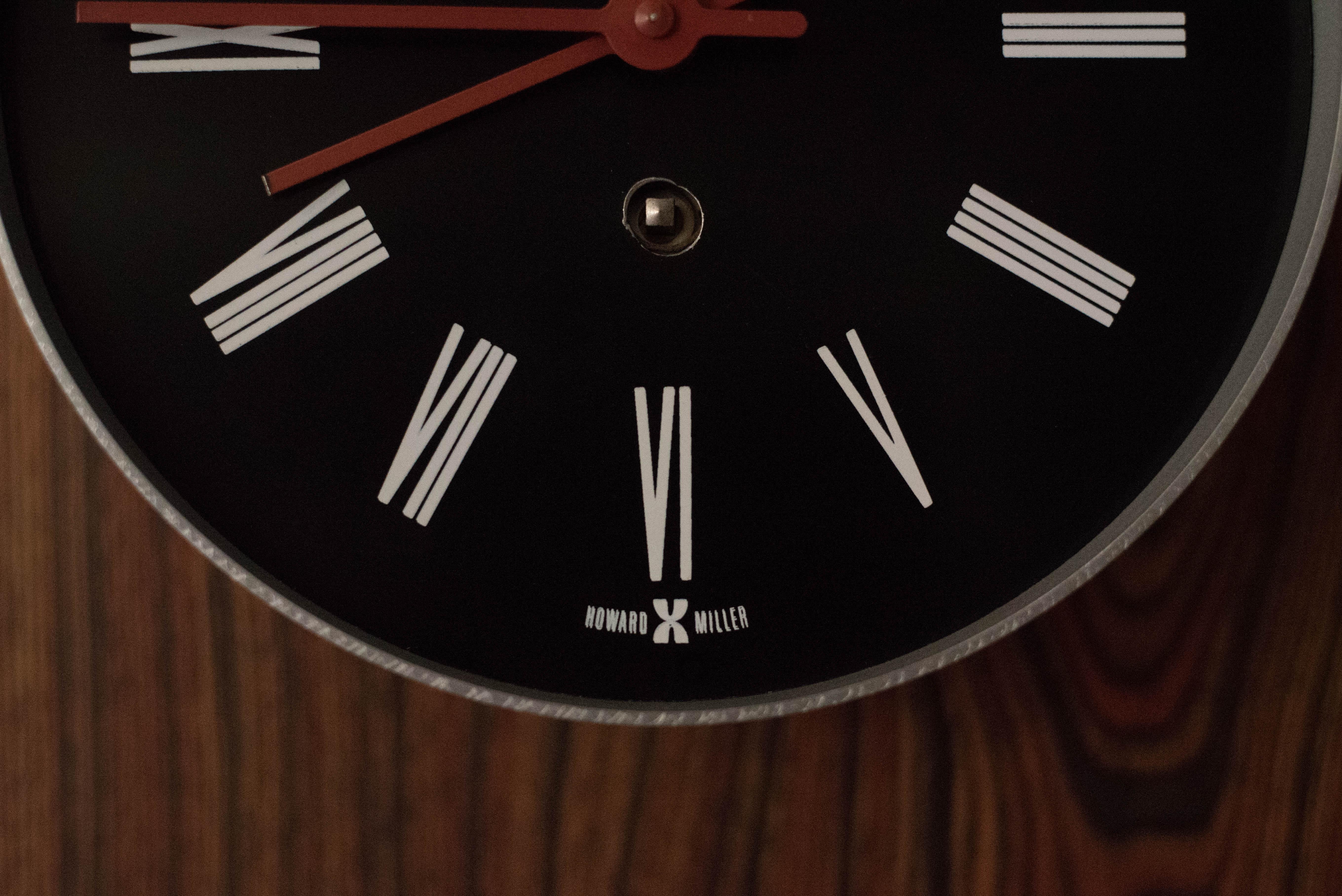 Late 20th Century Mid Century Modern Zebrawood and Chrome Wall Clock by Howard Miller For Sale