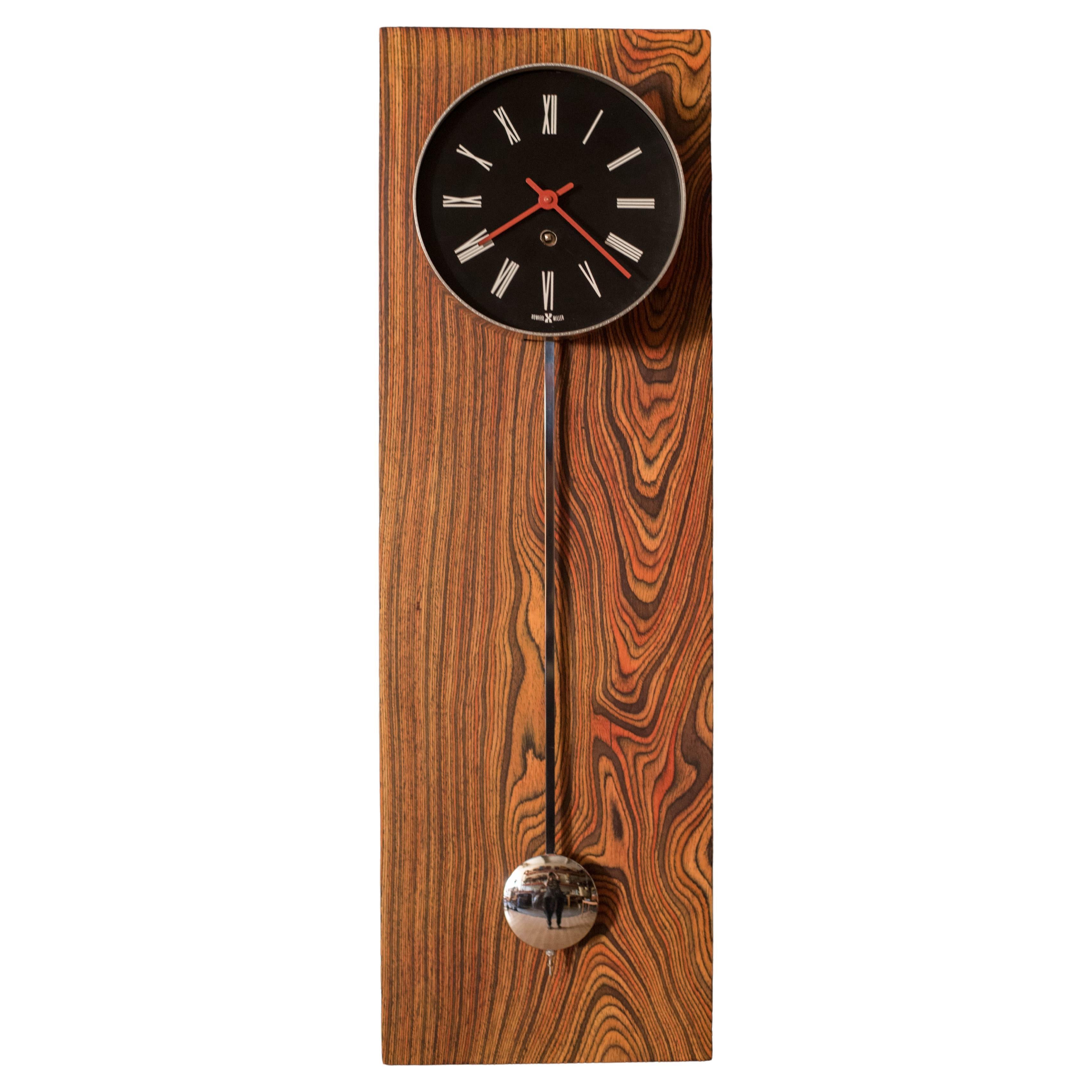 Mid Century Modern Zebrawood and Chrome Wall Clock by Howard Miller