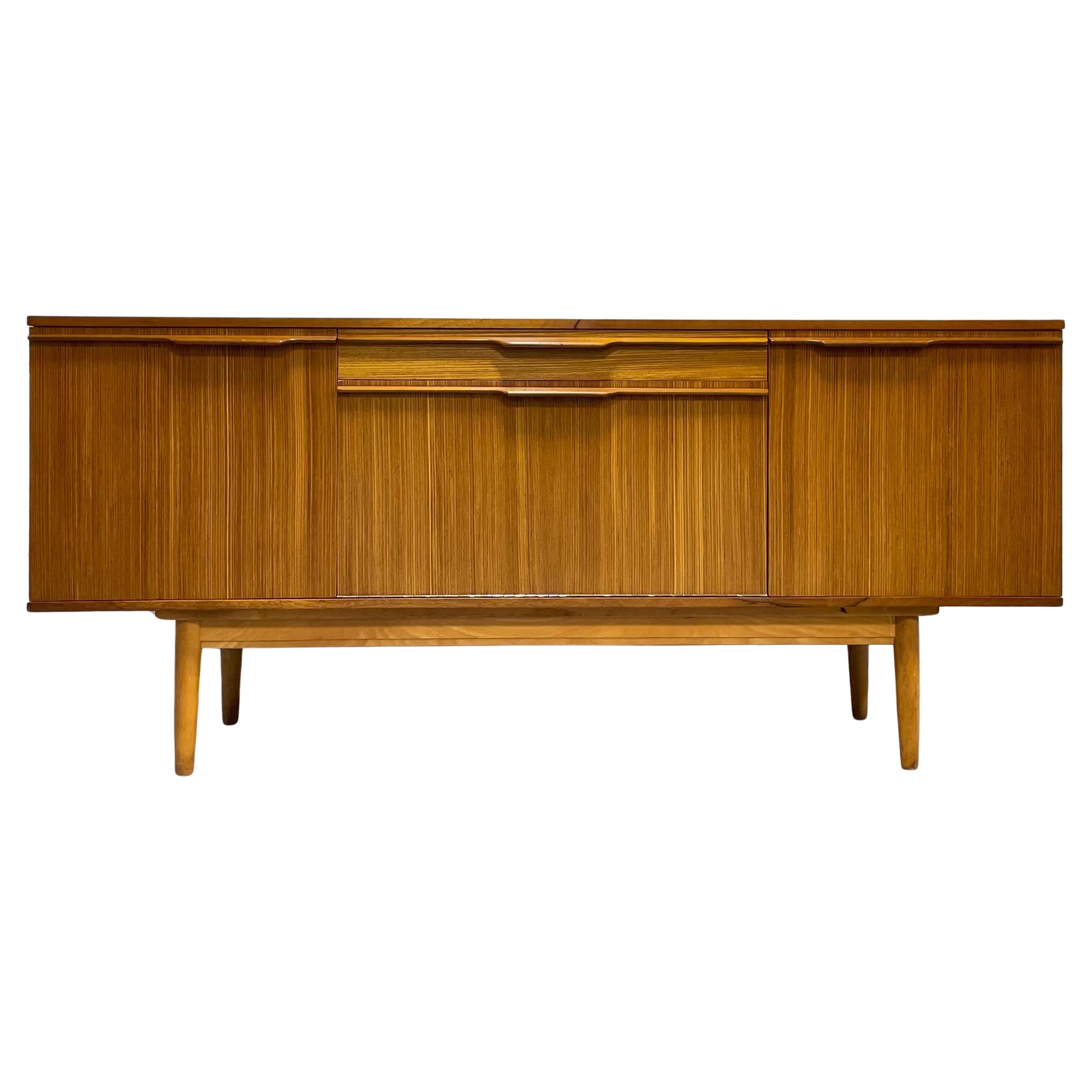 Mid Century Modern Zebrawood Sideboard Credenza Drop Front Bar Cabinet 1960s