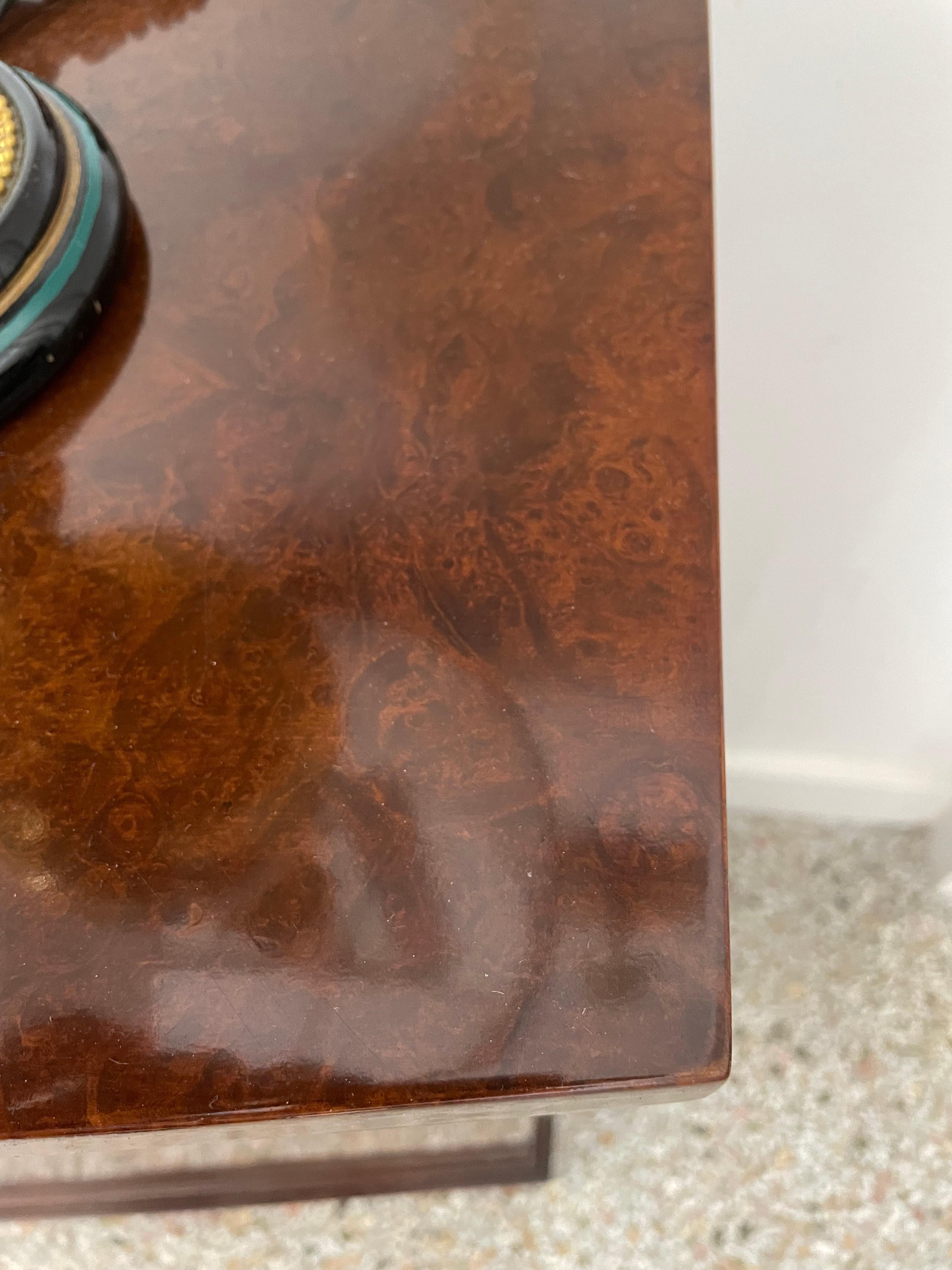 Burlwood Console Cabinet with Wall Mirror In Good Condition For Sale In West Palm Beach, FL