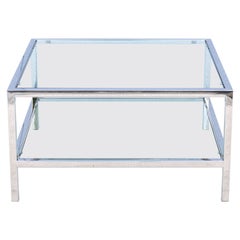 Mid-Century Modernism Milo Baughman Style Glass Square Coffee Table with Shelf