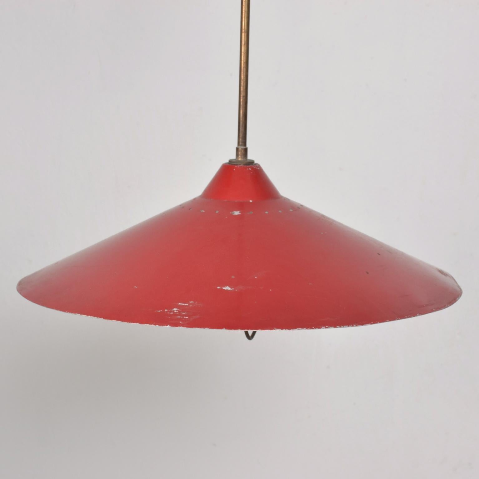 Mid-Century Modern STILNOVO Gold Brass with Red Modern Pendant Hanging Lamp 1954 Italy Vintage
