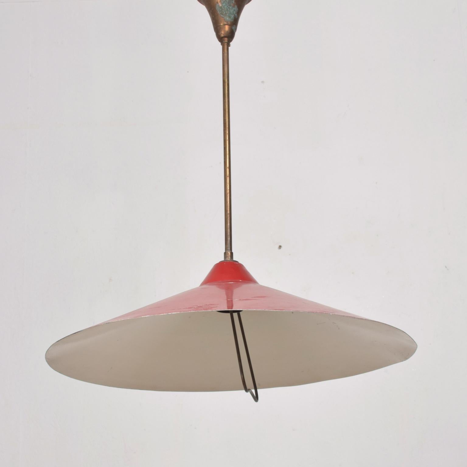 Italian STILNOVO Gold Brass with Red Modern Pendant Hanging Lamp 1954 Italy Vintage