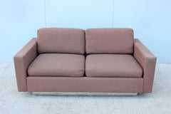 Mid-Century Modernism Vintage Milo Baughman Style Brown Fabric Two Seat Settee