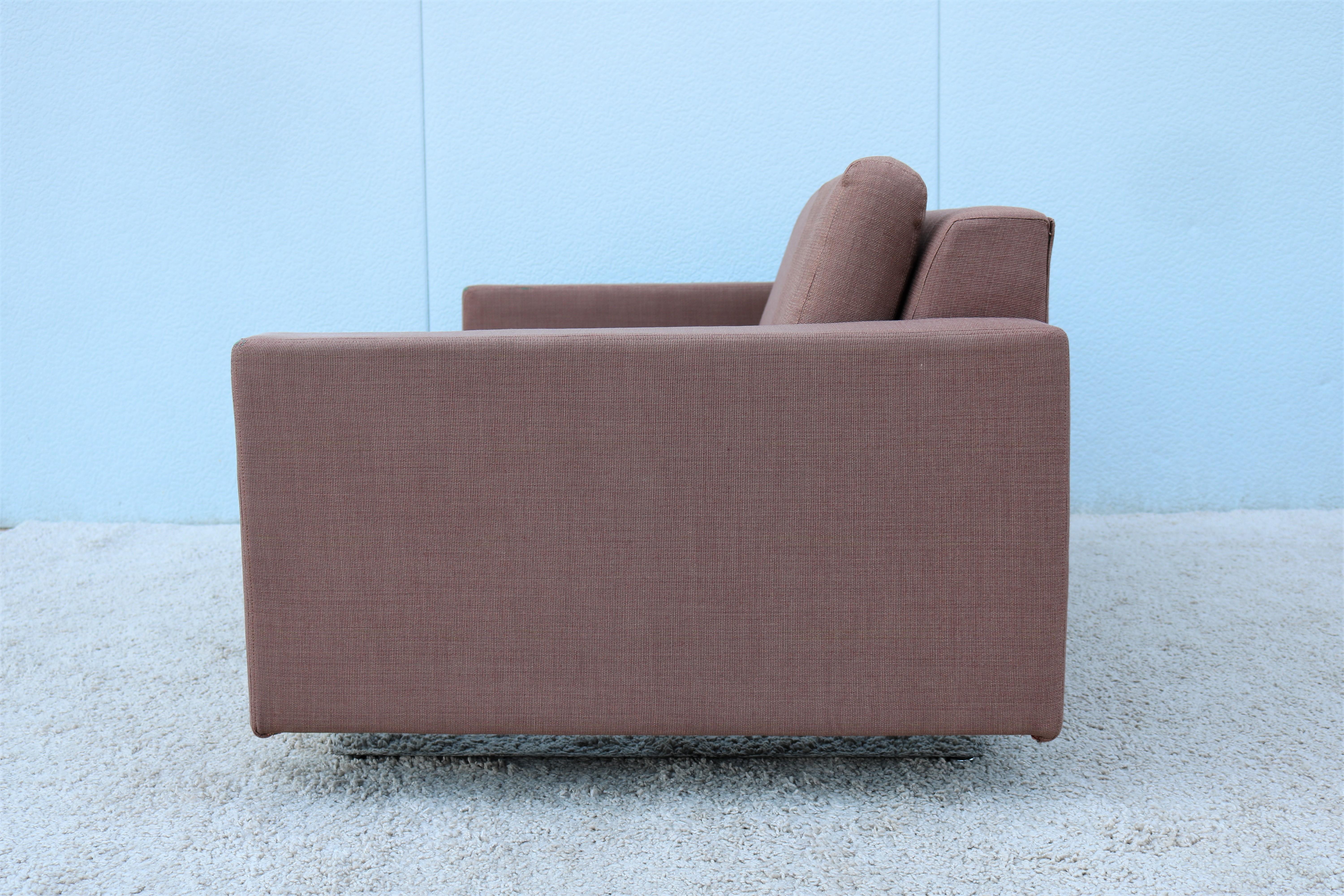 20th Century Mid-Century Modernism Vintage Milo Baughman Style Brown Fabric Two Seat Settee For Sale