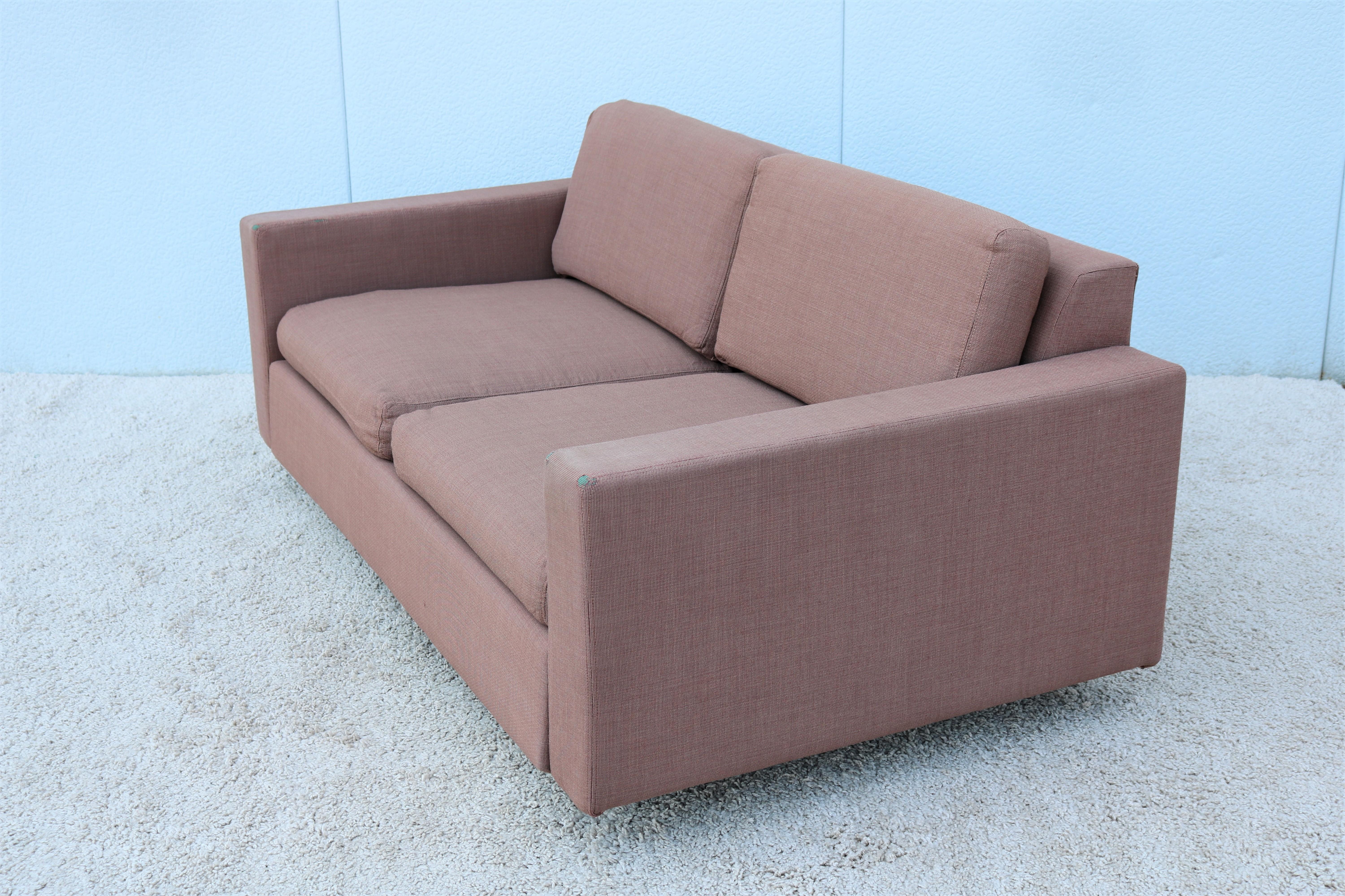 Steel Mid-Century Modernism Vintage Milo Baughman Style Brown Fabric Two Seat Settee For Sale