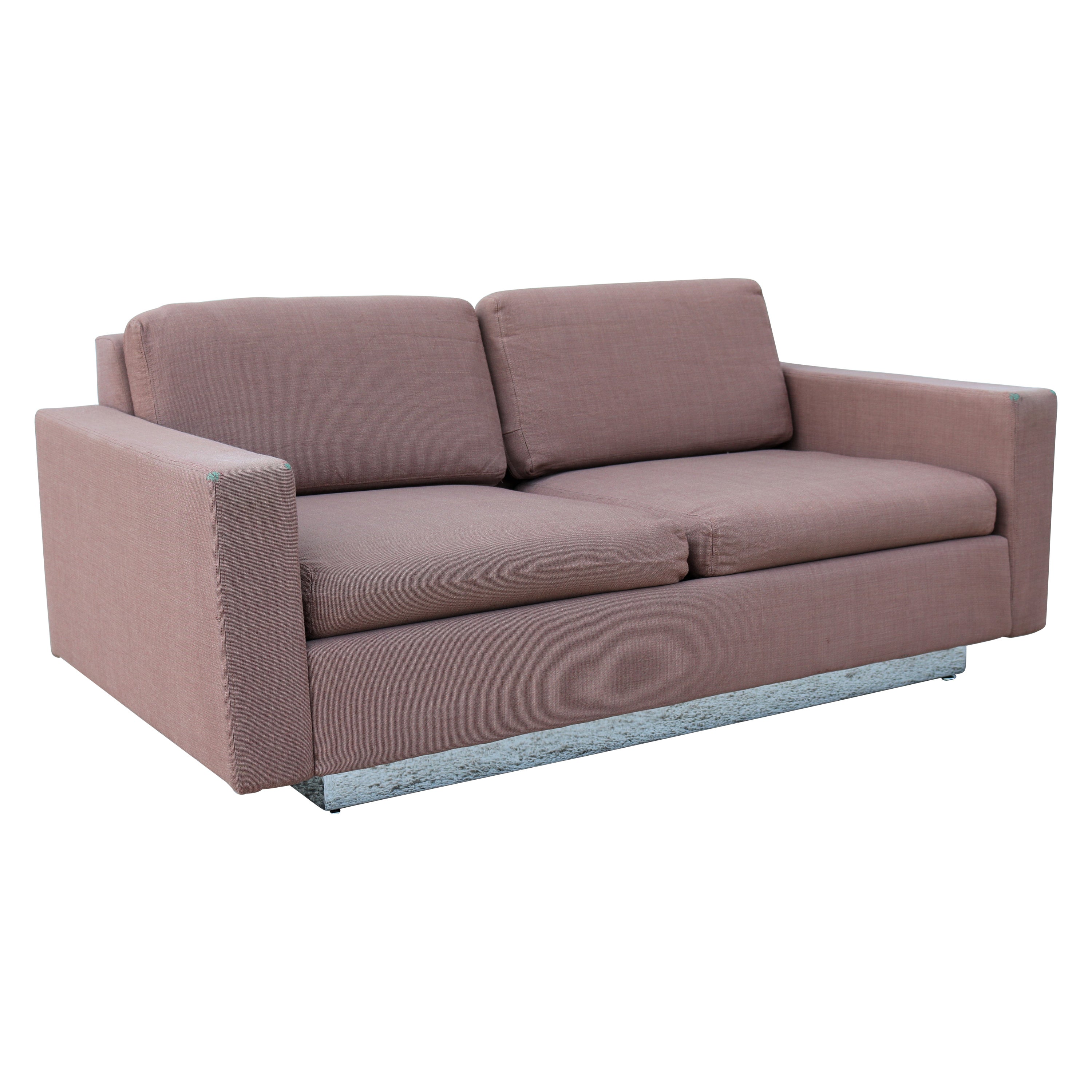 Modernismo de mediados de siglo Vintage estilo Milo Baughman Sofá de dos plazas de tela marrón en venta