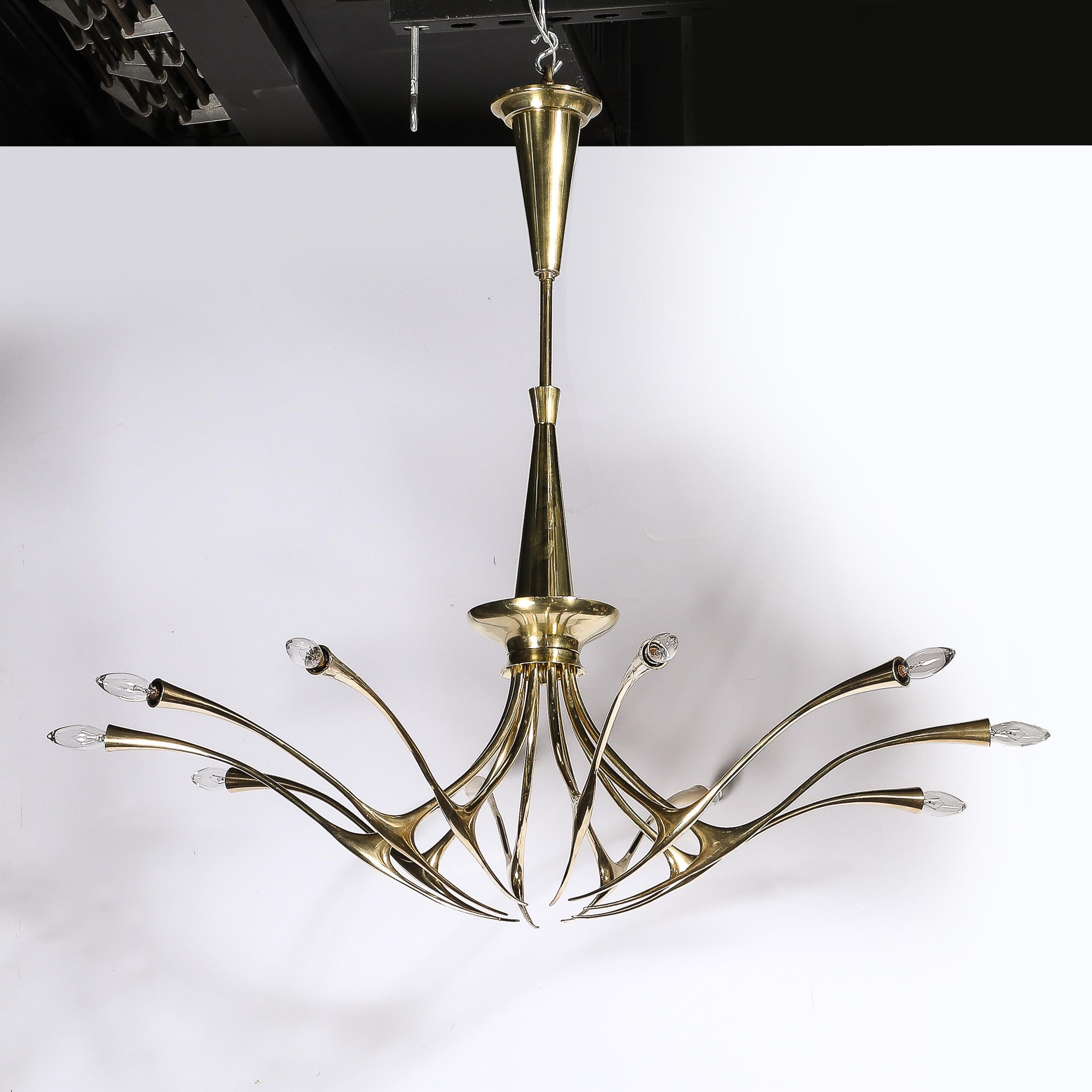 Mid-Century Modernist 10 Arm Sculptural Brass Chandelier by Oscar Torlasco, Lumi 5