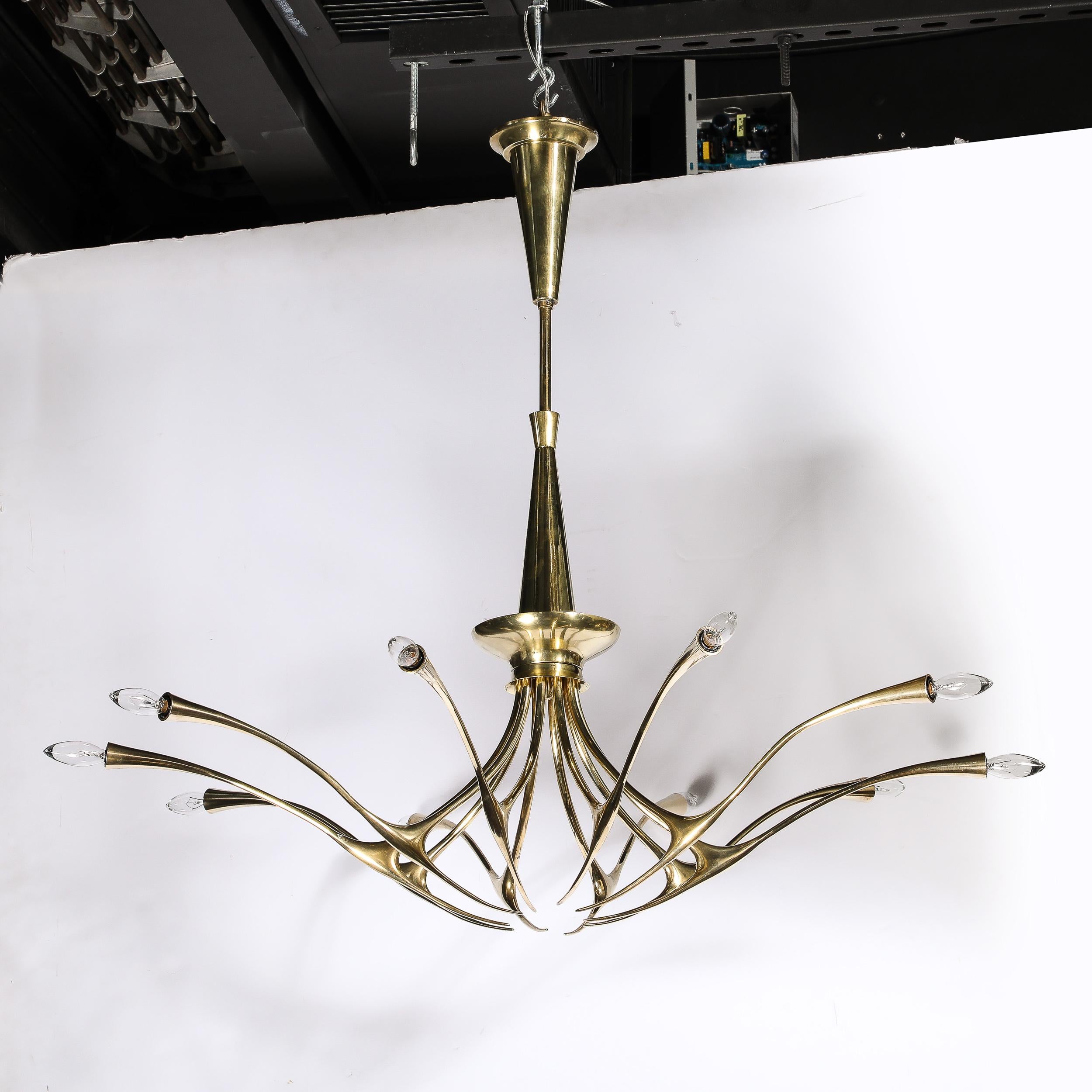 Mid-Century Modernist 10 Arm Sculptural Brass Chandelier by Oscar Torlasco, Lumi 7