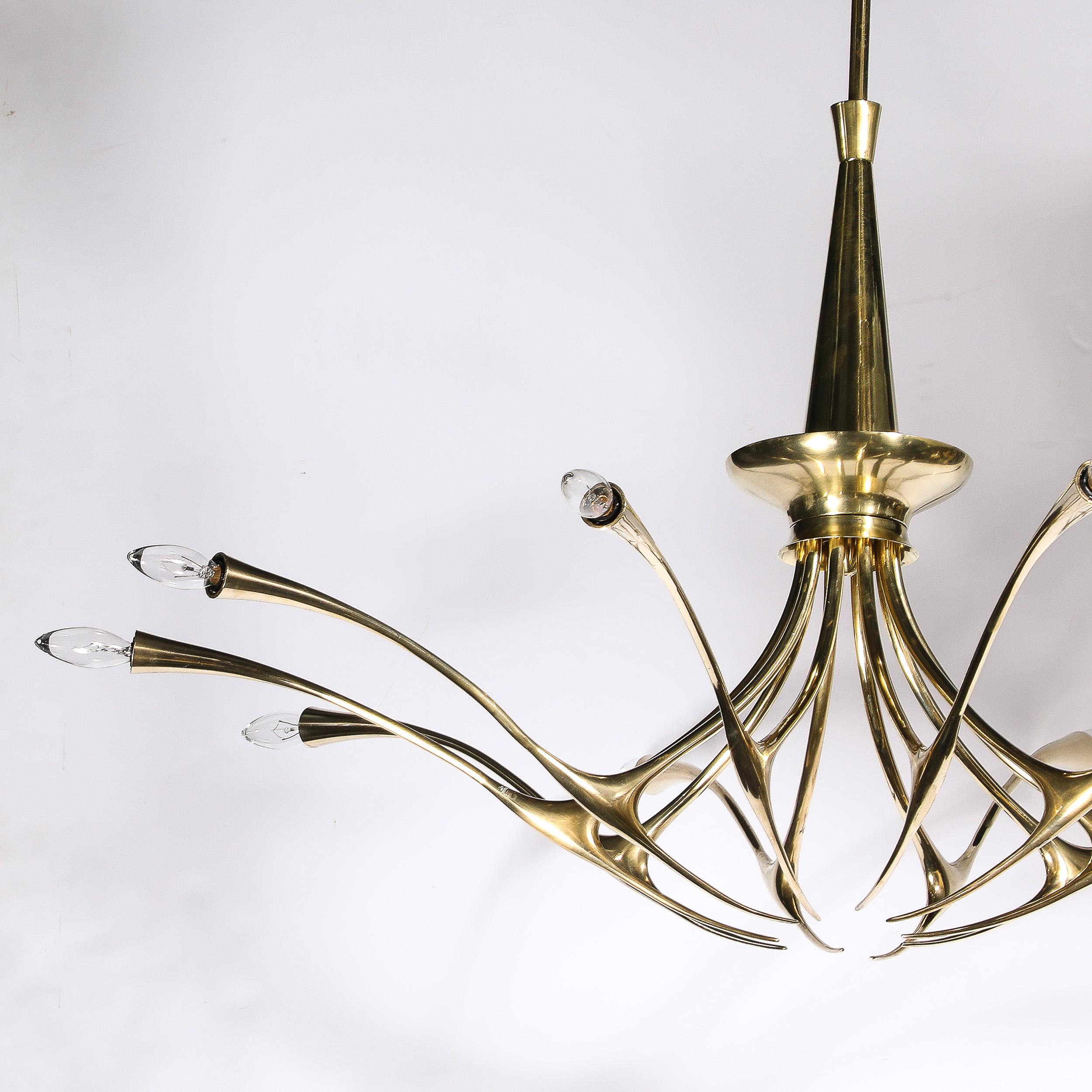 Mid-Century Modernist 10 Arm Sculptural Brass Chandelier by Oscar Torlasco, Lumi 8