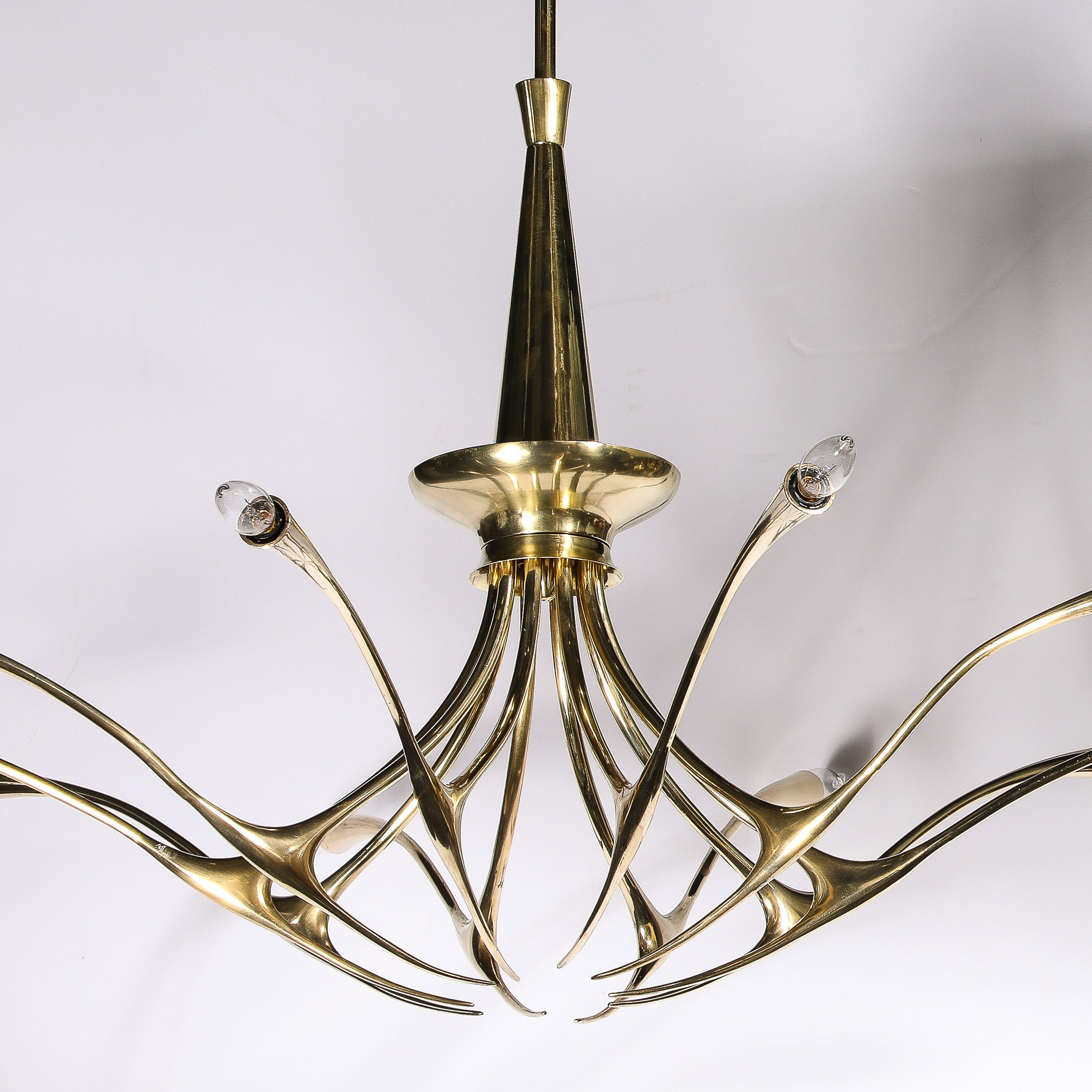 Mid-Century Modernist 10 Arm Sculptural Brass Chandelier by Oscar Torlasco, Lumi 9