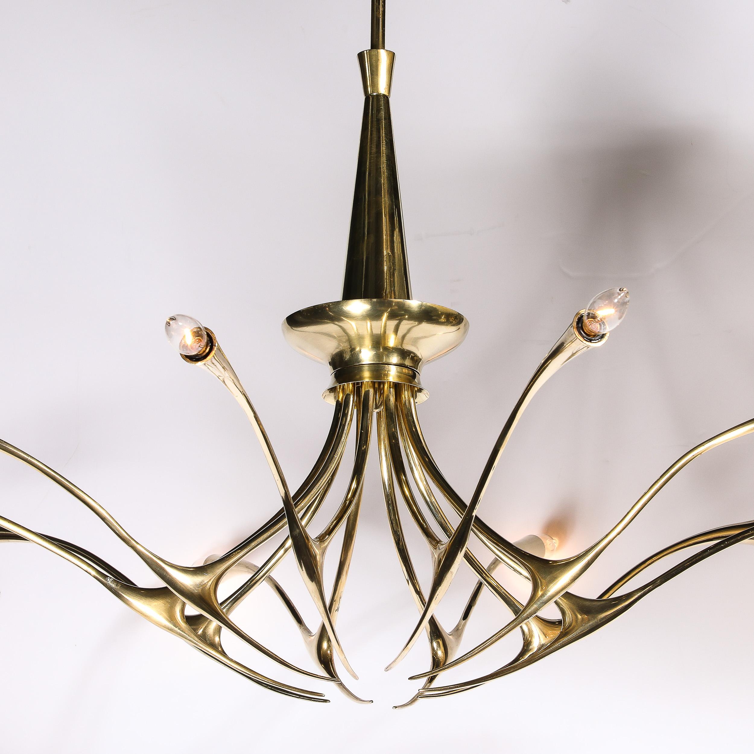 Mid-Century Modernist 10 Arm Sculptural Brass Chandelier by Oscar Torlasco, Lumi 2