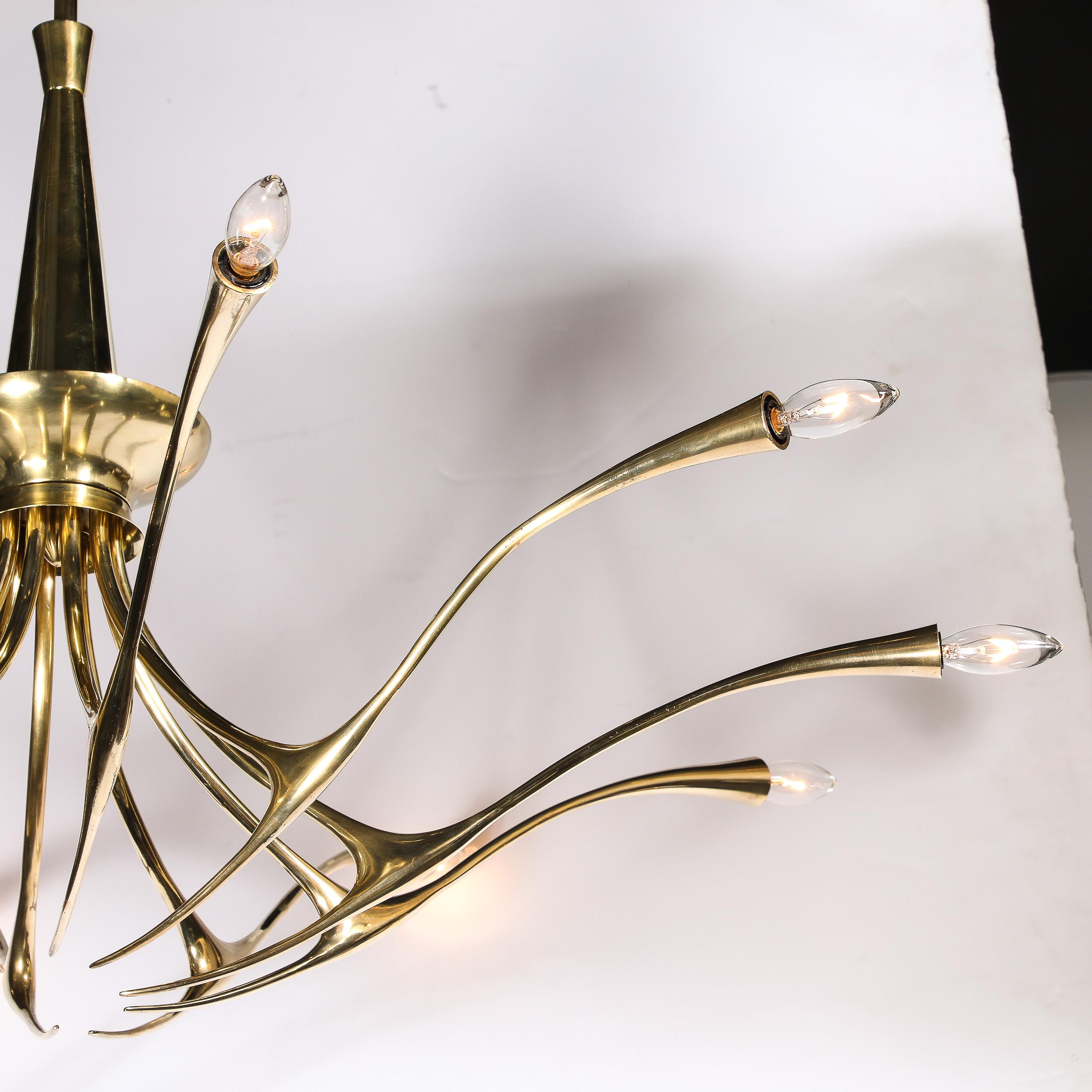 Mid-Century Modernist 10 Arm Sculptural Brass Chandelier by Oscar Torlasco, Lumi 4
