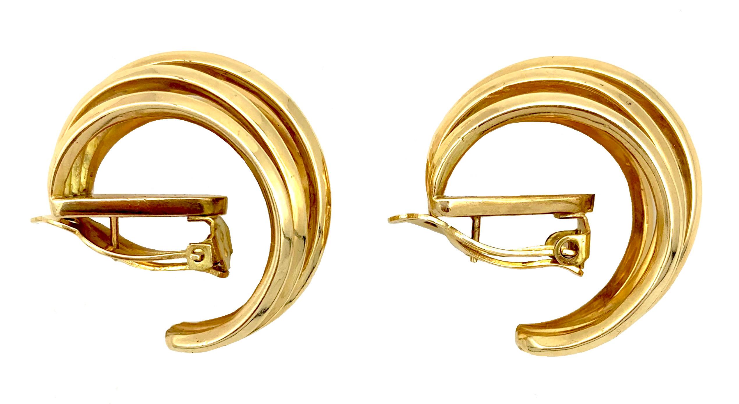 Modernist Vintage 14 Karat Gold Clip on Earrings for Pierced Ears Hoops For Sale