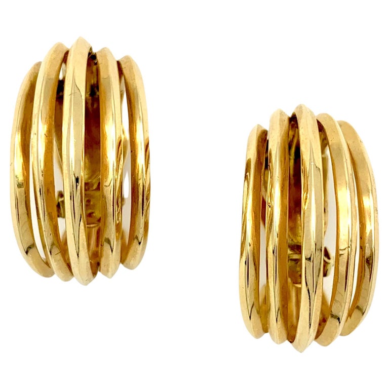 Vintage 14 Karat Gold Clip on Earrings for Pierced Ears Hoops For Sale