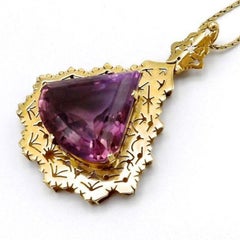 Mid-Century Modernist 14K Gold Amethyst Pendant Necklace