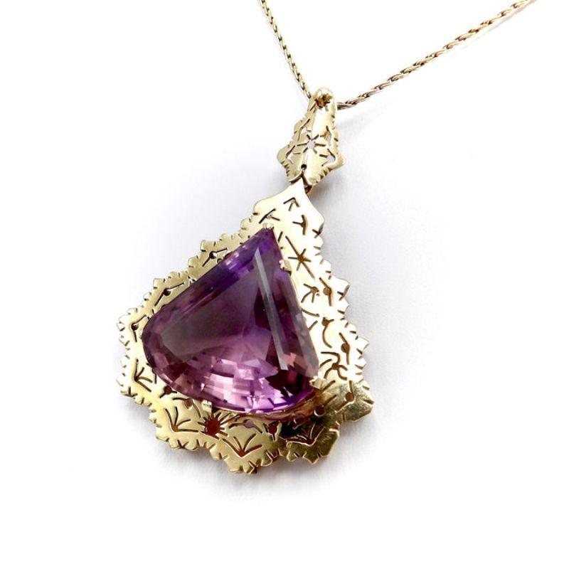 Women's or Men's Mid-Century Modernist 14K Gold Amethyst Pendant Necklace For Sale