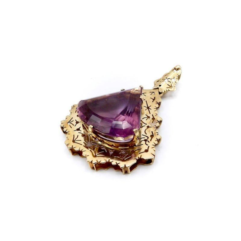 Mid-Century Modernist 14K Gold Amethyst Pendant Necklace For Sale 1