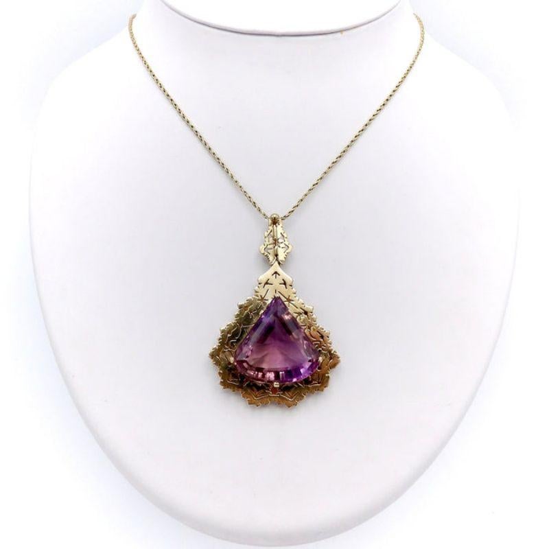 Mid-Century Modernist 14K Gold Amethyst Pendant Necklace For Sale 3