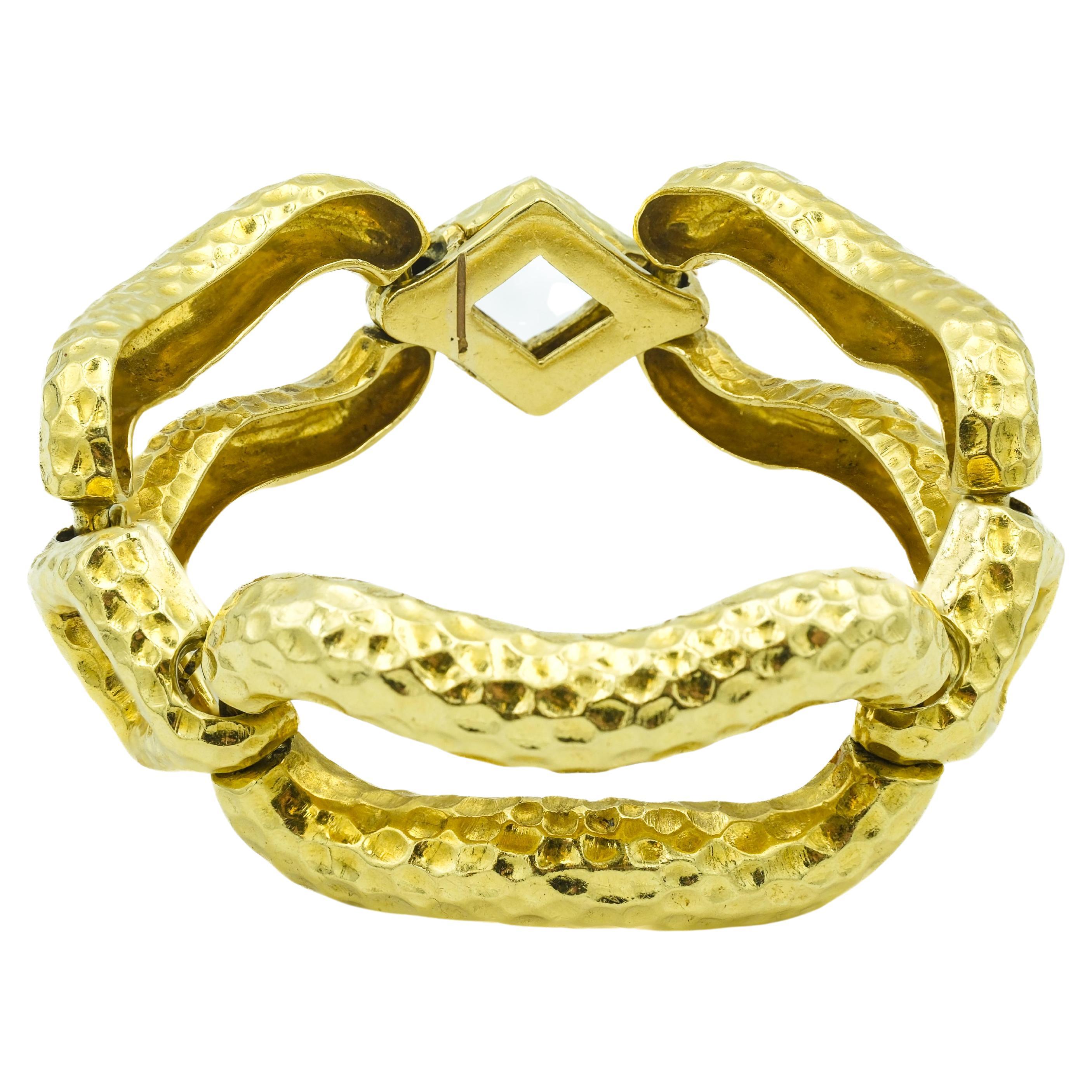 Mid-Century Modernist 18 Karat Yellow Gold Chunky Hammered Statement Bracelet
