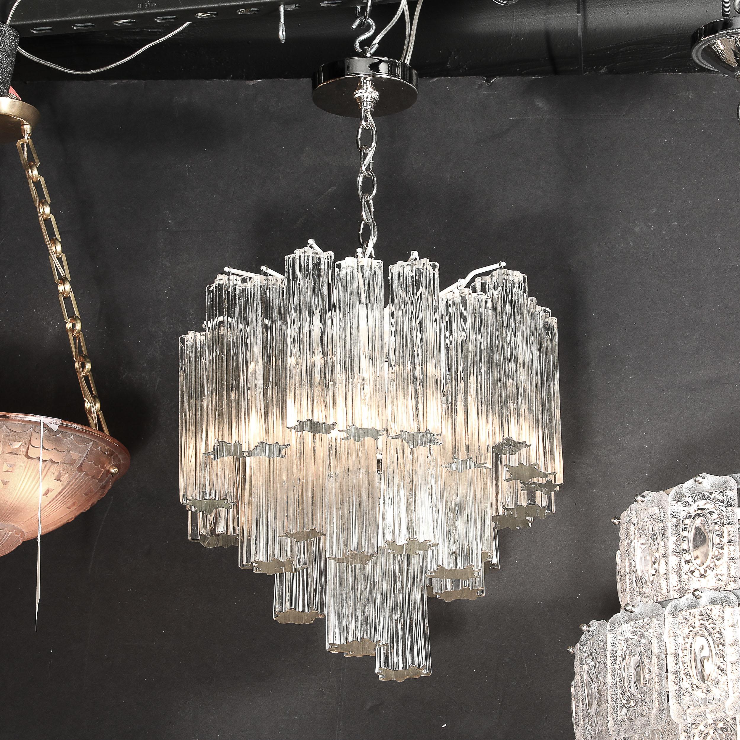 Italian Mid-Century Modernist 3-Tier Hand-Blown Murano Glass Solid Tronchi Chandelier