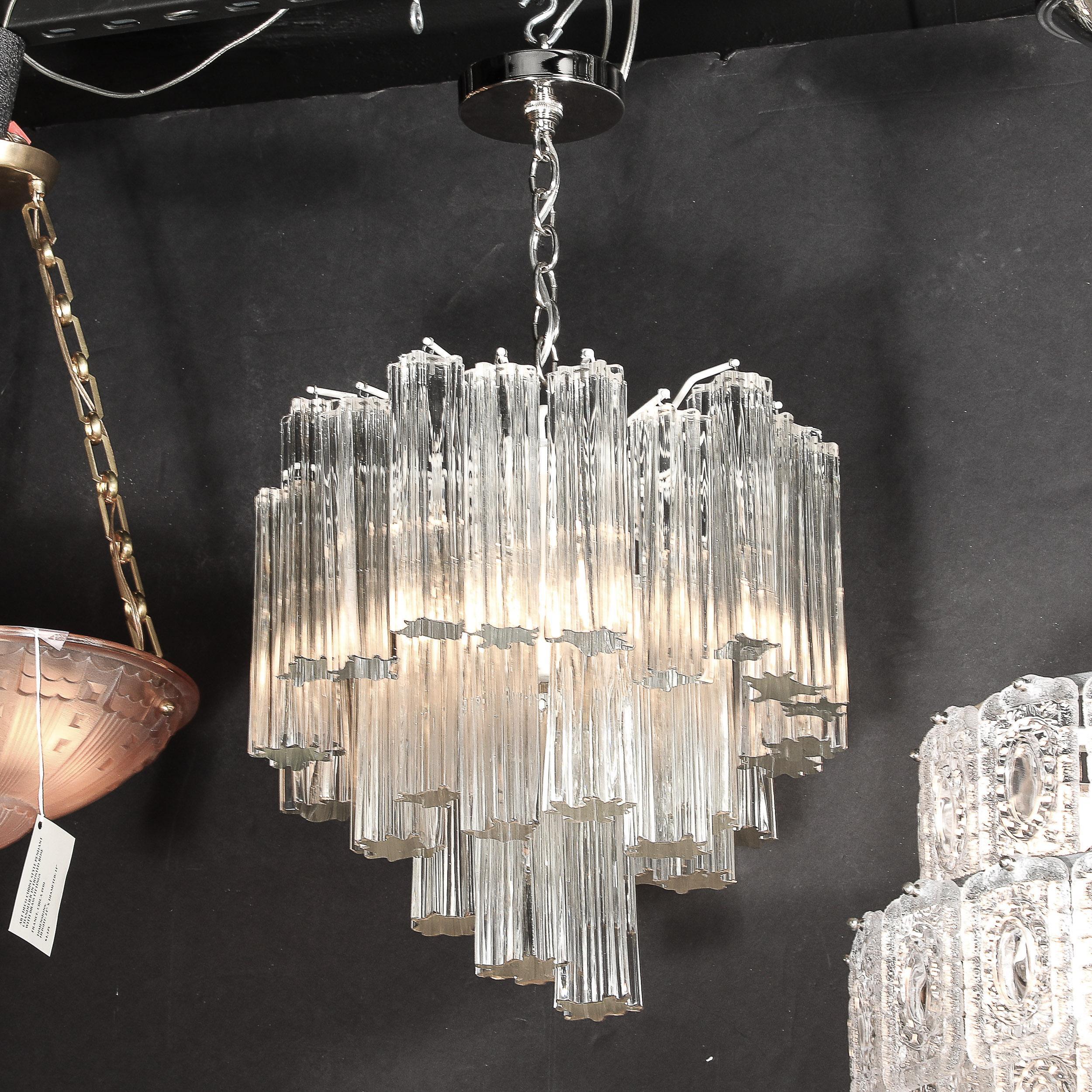 Mid-Century Modernist 3-Tier Hand-Blown Murano Glass Solid Tronchi Chandelier In Excellent Condition In New York, NY