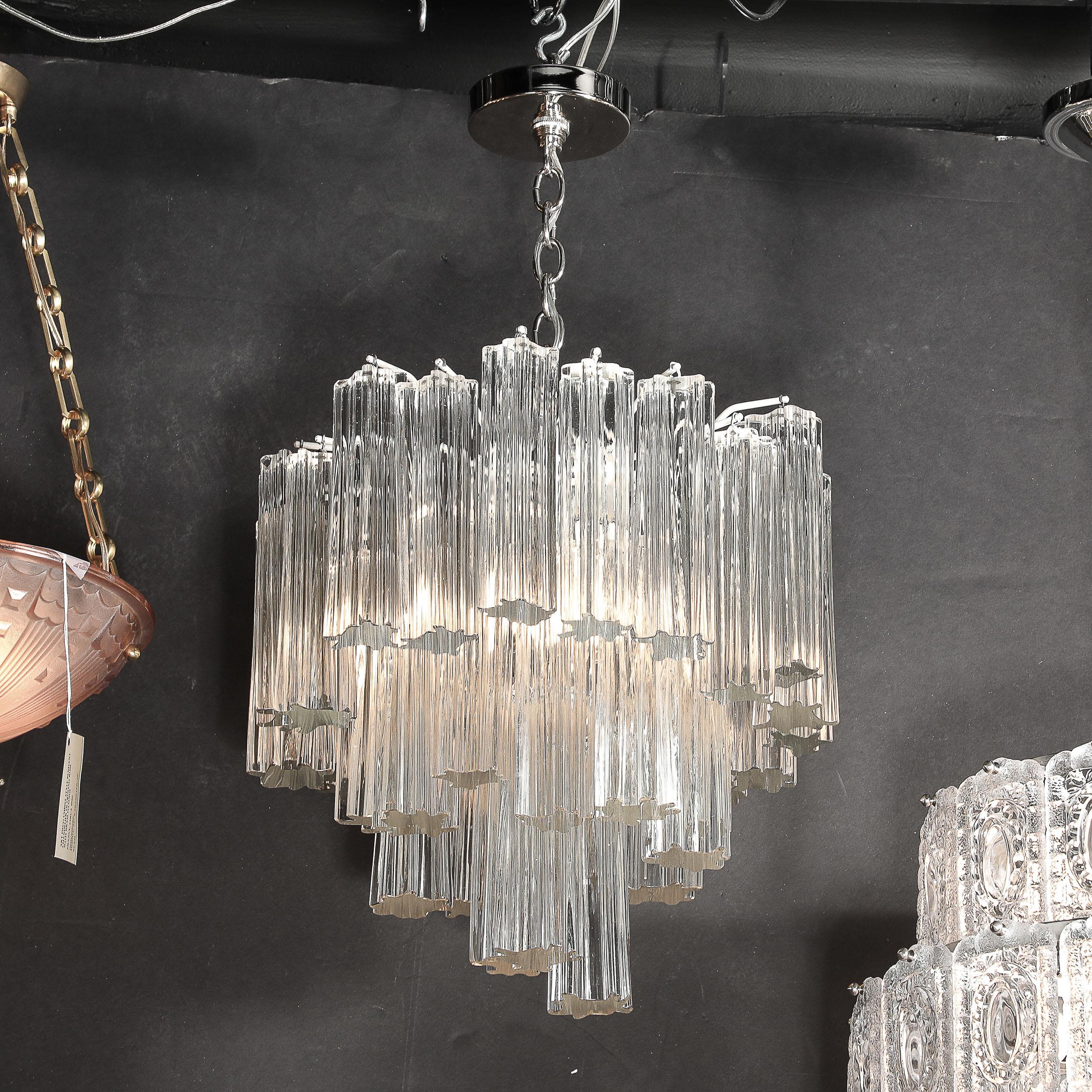 Late 20th Century Mid-Century Modernist 3-Tier Hand-Blown Murano Glass Solid Tronchi Chandelier