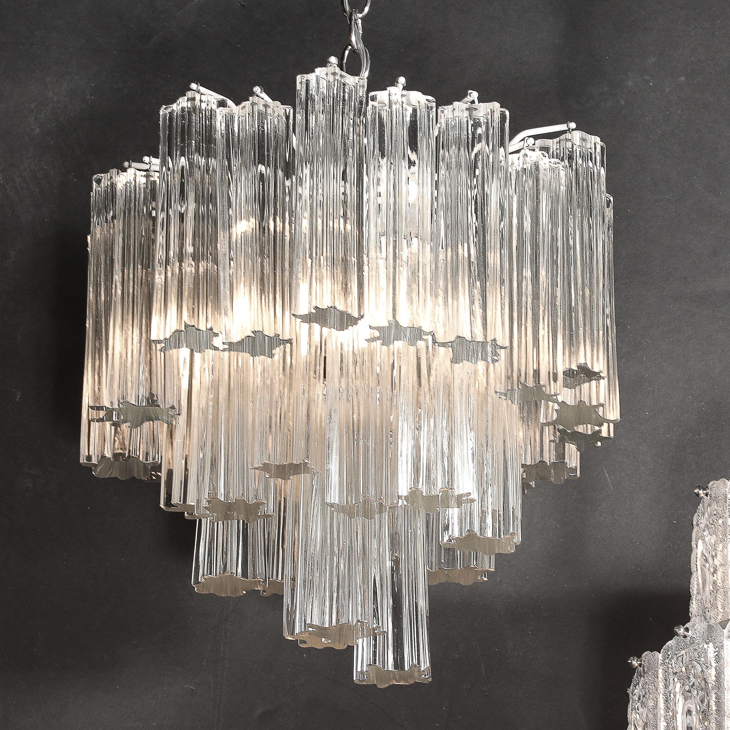 Mid-Century Modernist 3-Tier Hand-Blown Murano Glass Solid Tronchi Chandelier 1
