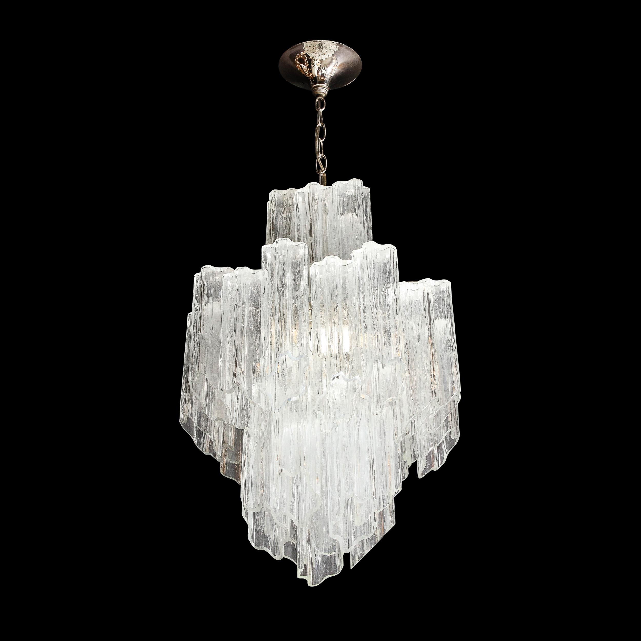 Italian Mid-Century Modernist 3-Tier Handblown Murano Tronchi Glass w/ Chrome Fittings For Sale