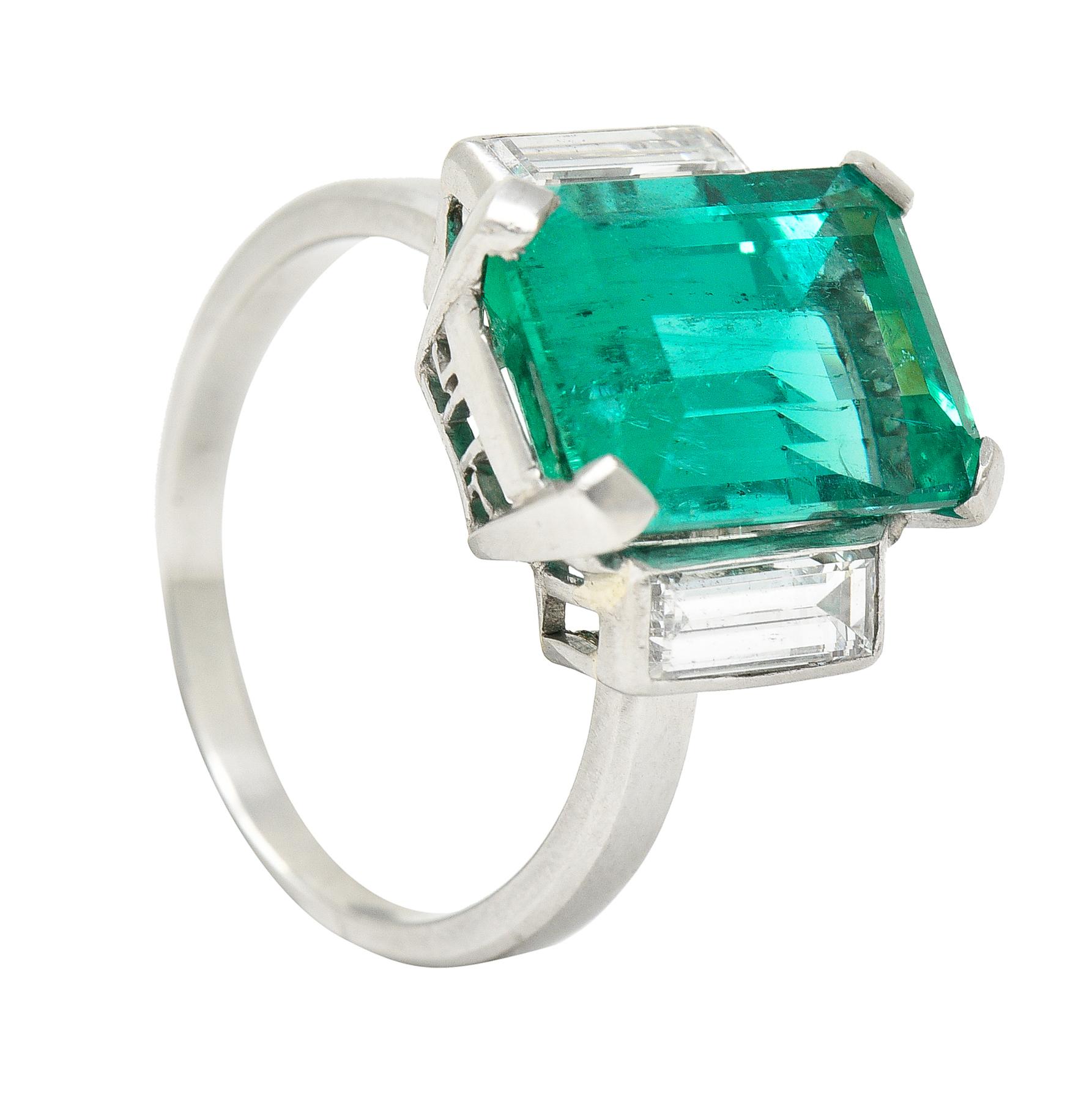 Mid-Century Modernist 6.88 Carats Columbian Emerald Baguette Cut Diamond Platinu 5
