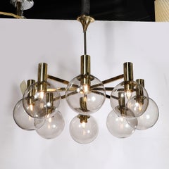 Mid-Century Modernist 8-Globe Polished Brass Chandelier by Hans Agne Jakobsson