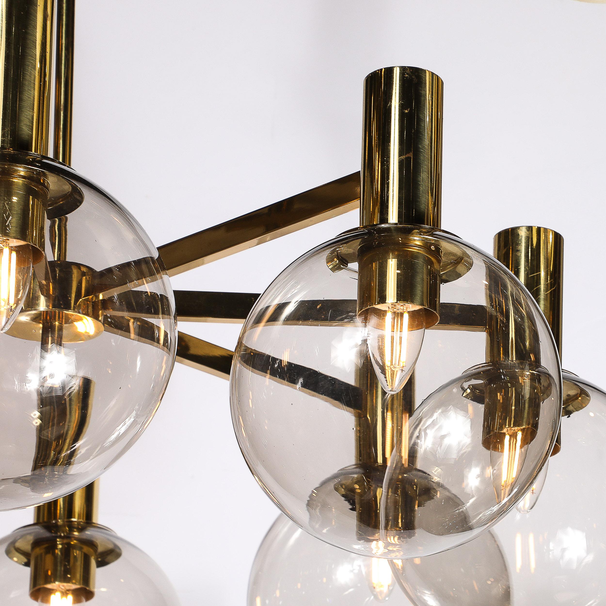 Mid-Century Modernist 8-Globe Polished Brass Chandelier by Hans Agne Jakobsson In Excellent Condition For Sale In New York, NY