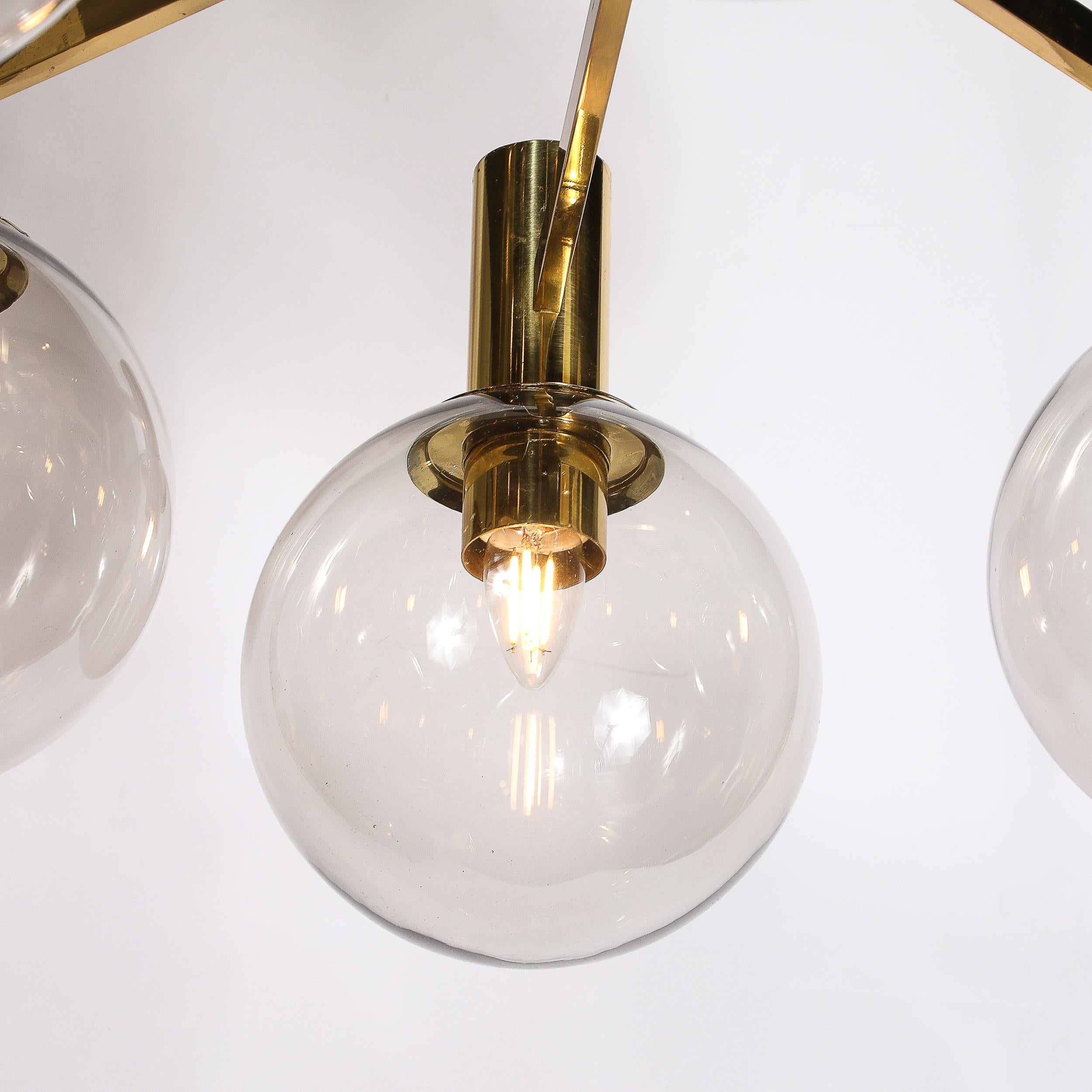 Mid-20th Century Mid-Century Modernist 8-Globe Polished Brass Chandelier by Hans Agne Jakobsson For Sale