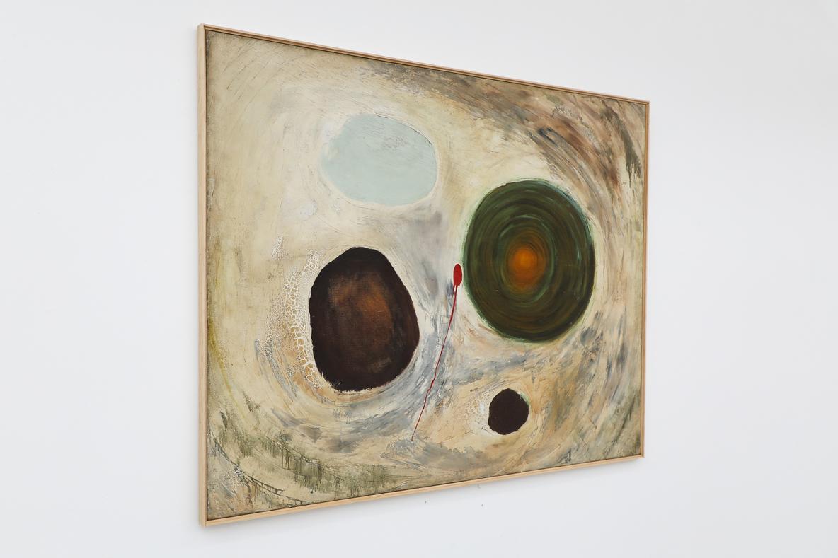 Hand-Painted Mid-Century Modernist Abstract Acrylic Painting, Unsigned