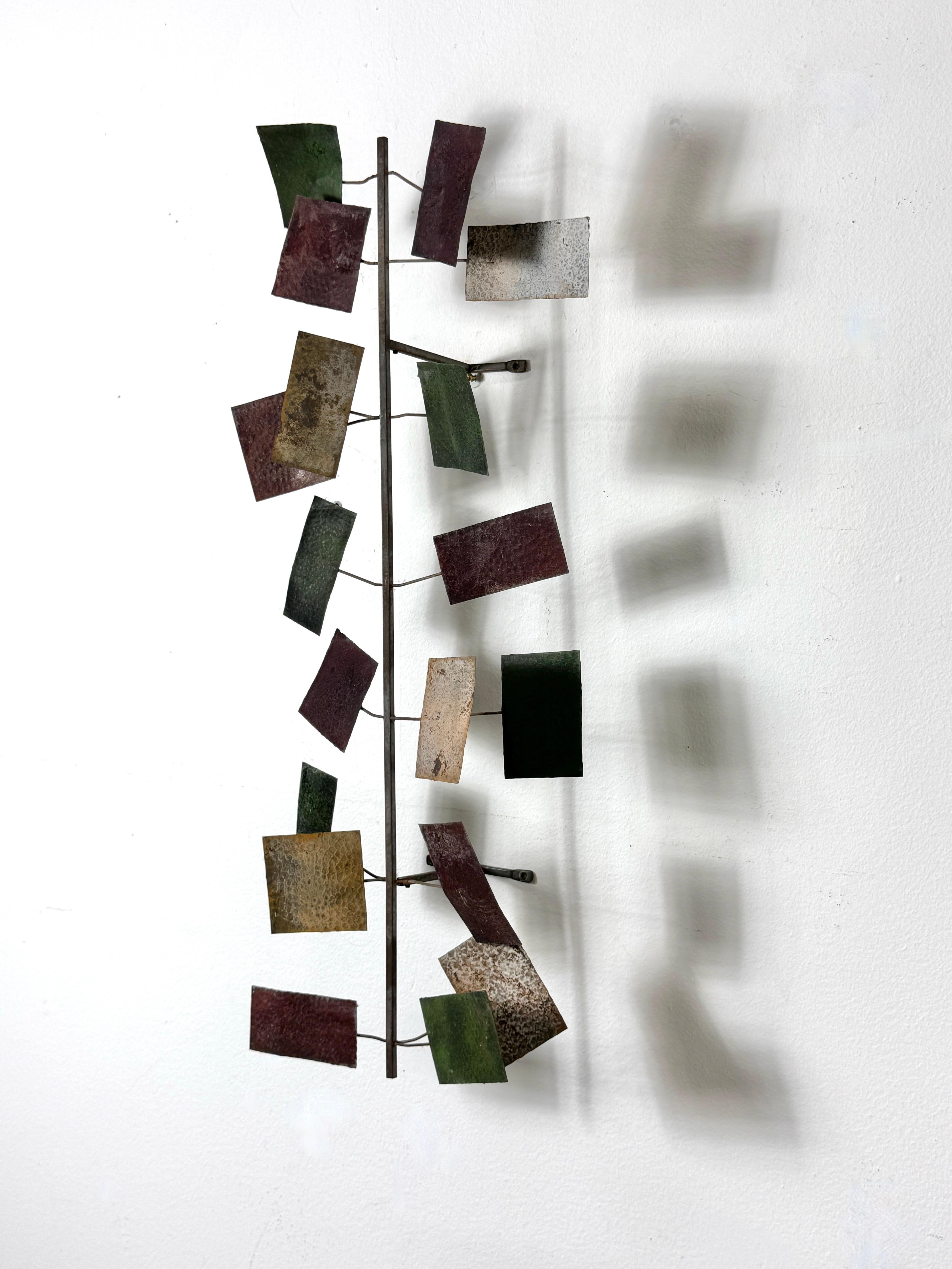 Mid Century Modern Abstract Brutalist Metal 3 Piece Wall Hanging Sculpture For Sale 5