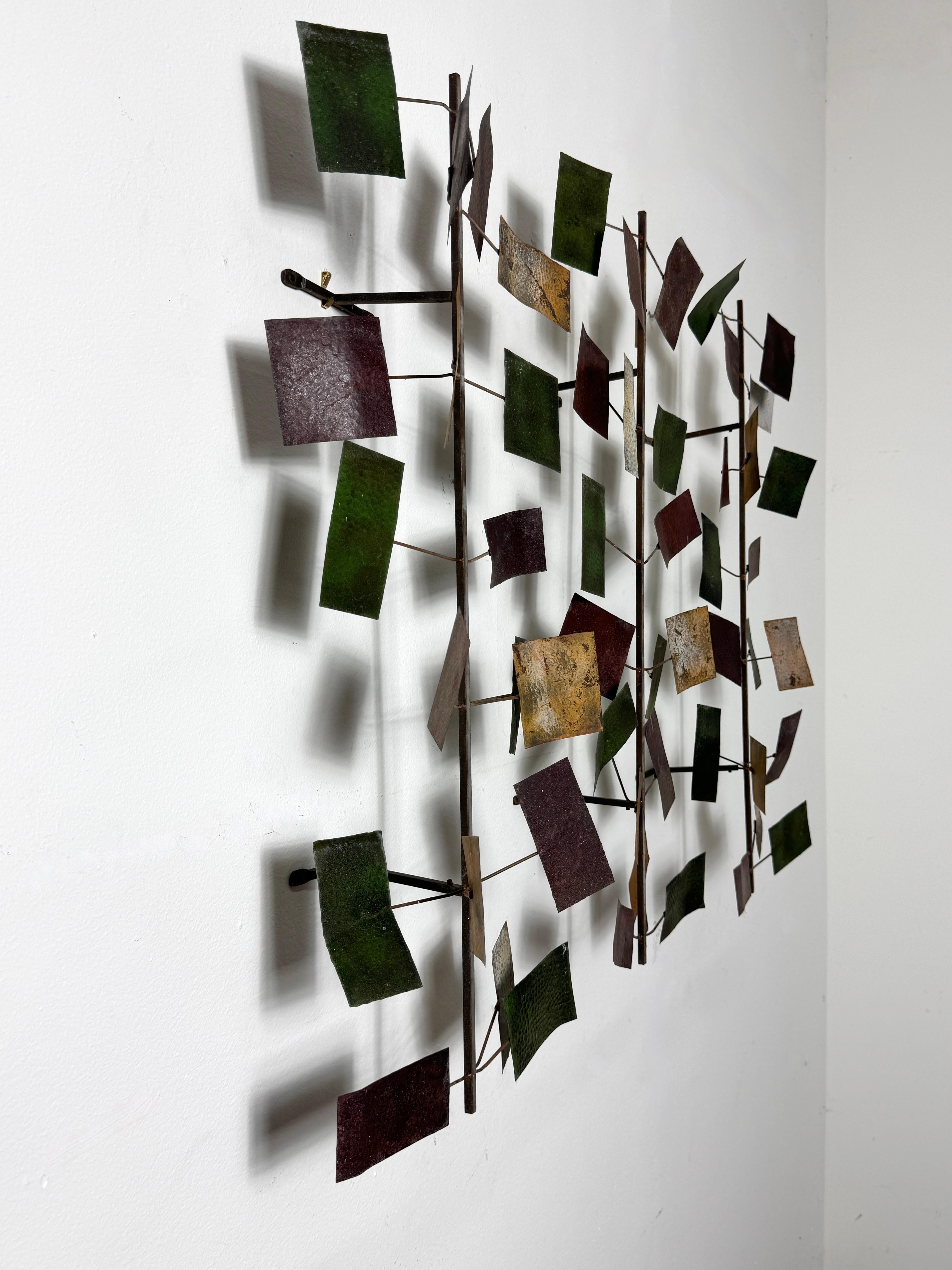 Late 20th Century Mid Century Modern Abstract Brutalist Metal 3 Piece Wall Hanging Sculpture For Sale