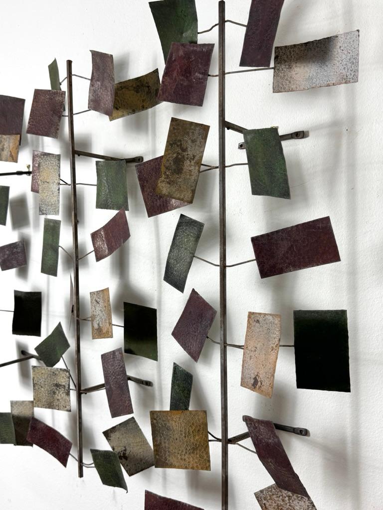 Mid Century Modern Abstract Brutalist Metal 3 Piece Wall Hanging Sculpture For Sale 3