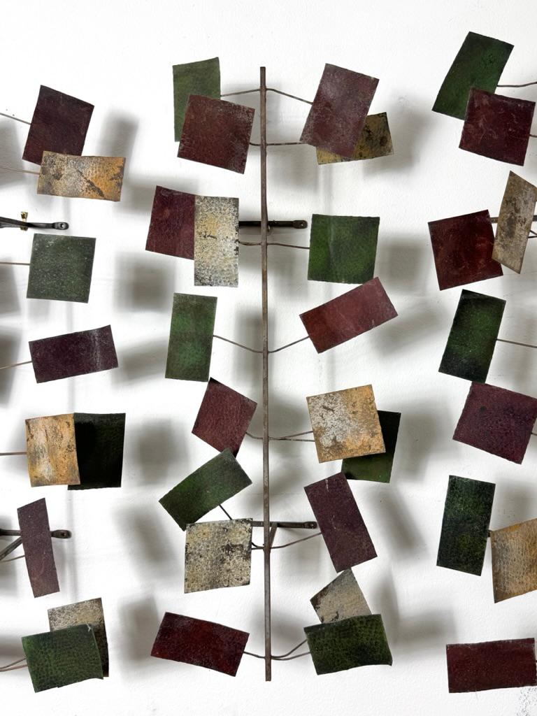 Mid Century Modern Abstract Brutalist Metal 3 Piece Wall Hanging Sculpture For Sale 4