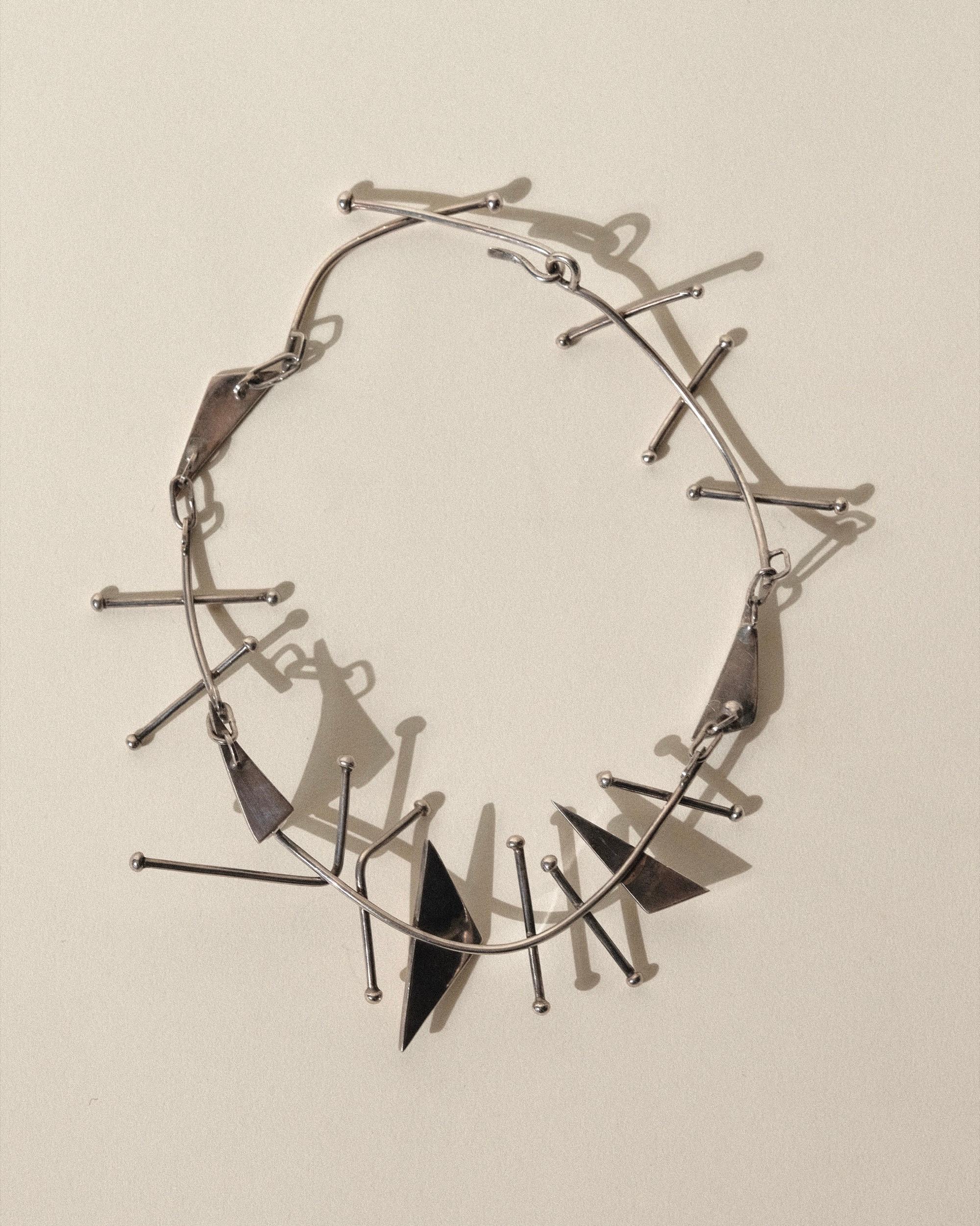 Women's or Men's Mid-Century Modernist Abstract Collar Necklace Artist Made Silver For Sale