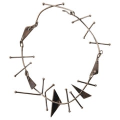 Mid-Century Modernist Abstract Collar Necklace Artist Made Silver