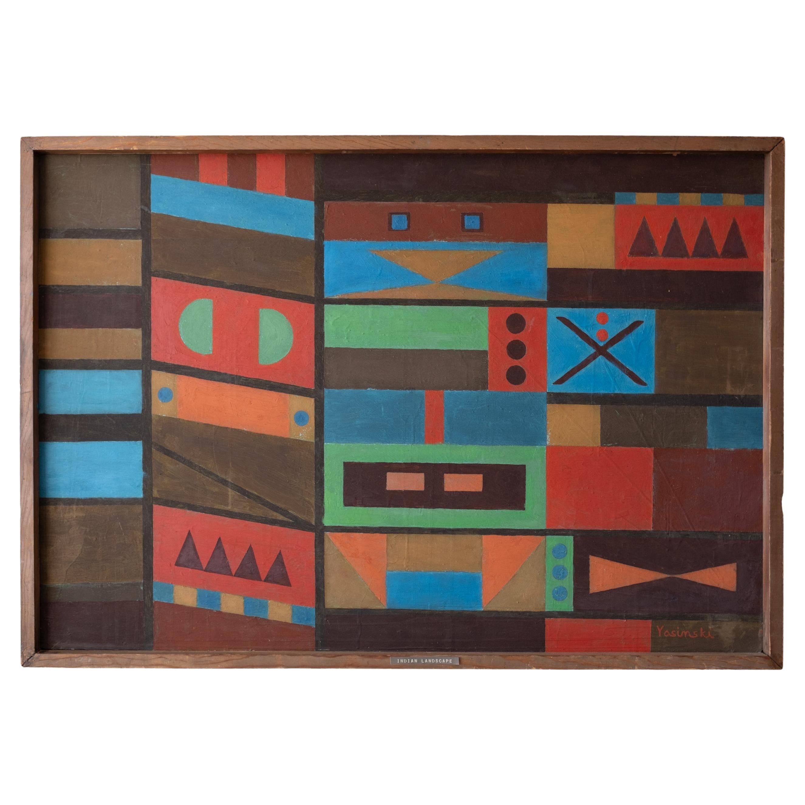 Peinture artisanale abstraite moderniste du milieu du siècle dernier