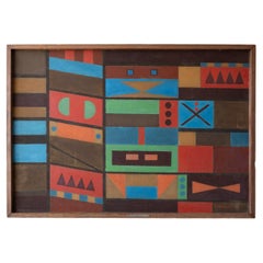 Peinture artisanale abstraite moderniste du milieu du siècle dernier