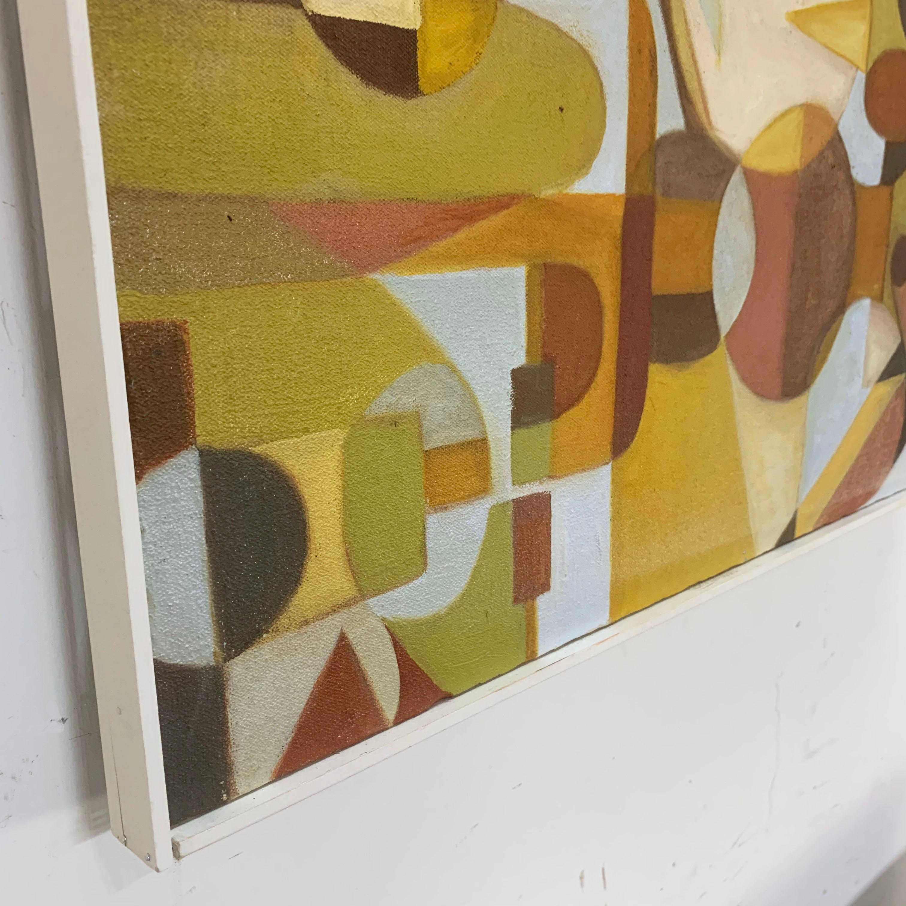 Mid-Century Modernist Abstract Geometric Oil Signed Denise Schwartz, d. 1978 In Good Condition In Peabody, MA