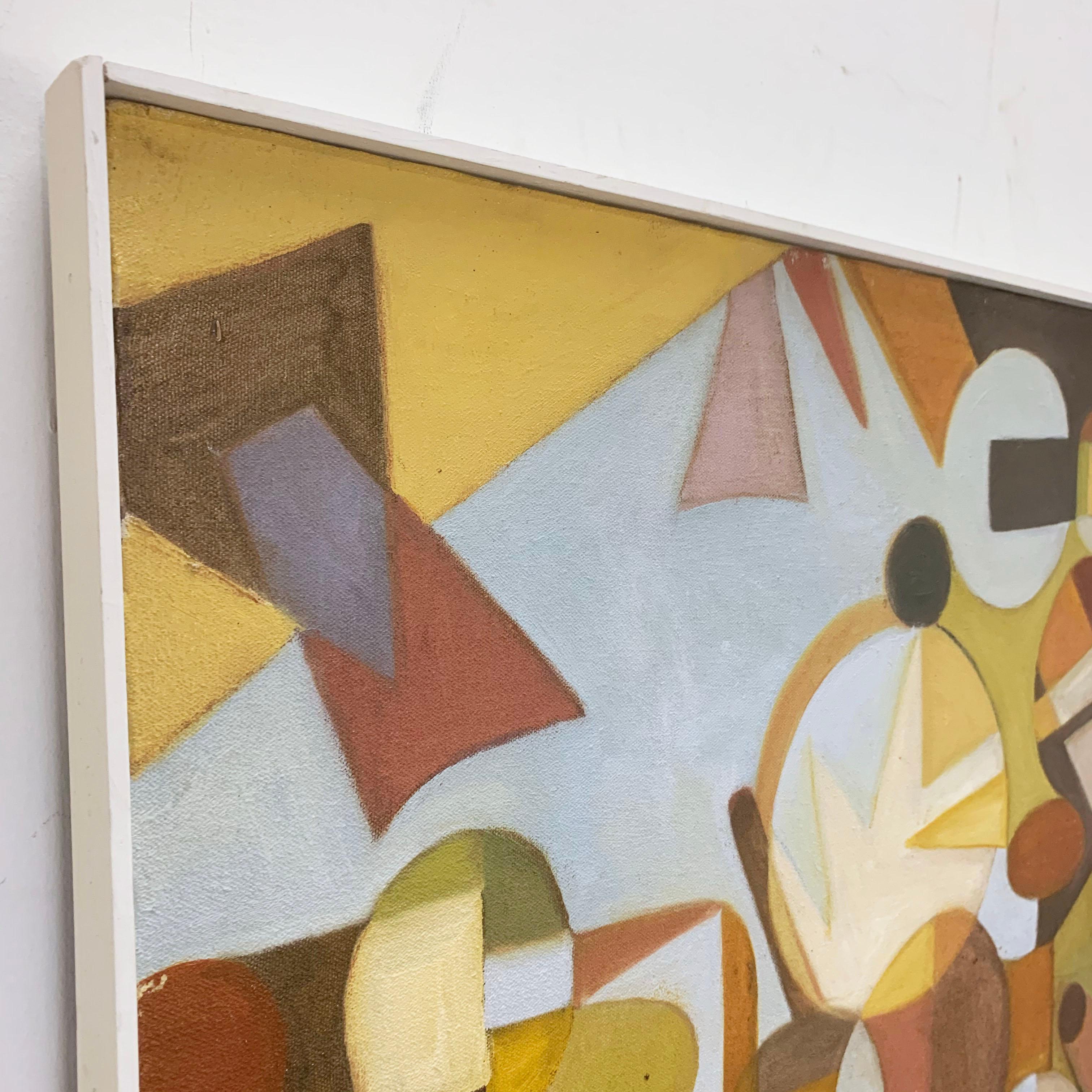 Late 20th Century Mid-Century Modernist Abstract Geometric Oil Signed Denise Schwartz, d. 1978